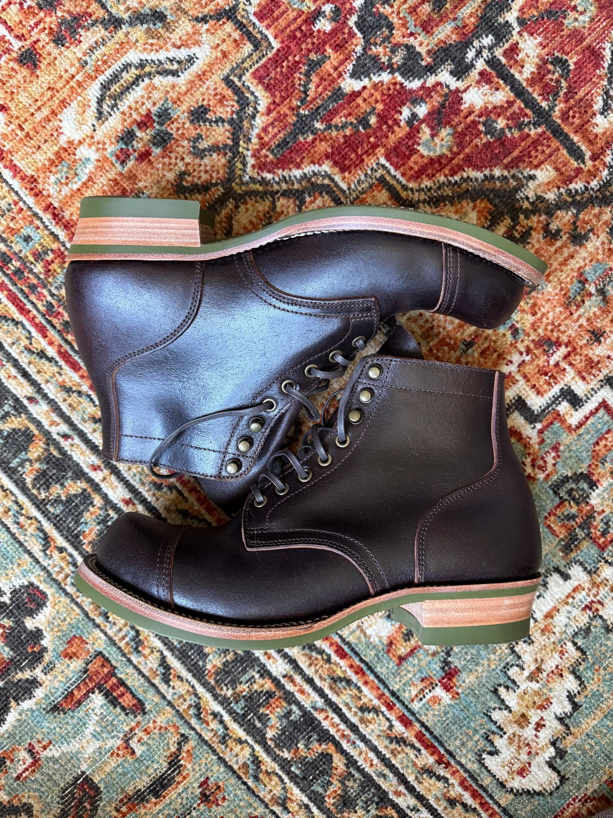 Photo by peckinpaws on June 29, 2026 of the XBXS Miner Boots in Horween Dark Brown Waxed Flesh.