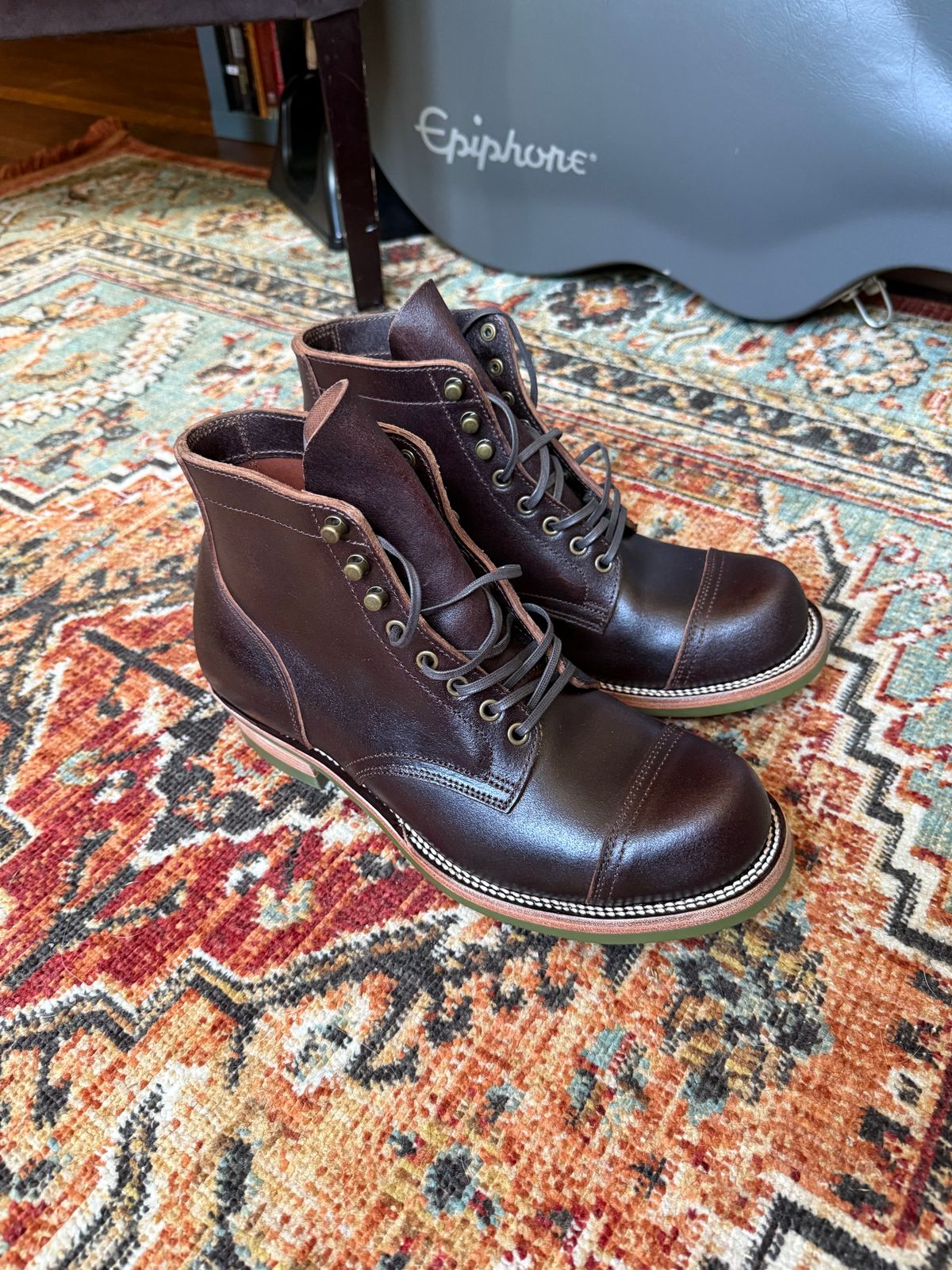 Photo by peckinpaws on June 29, 2026 of the XBXS Miner Boots in Horween Dark Brown Waxed Flesh.