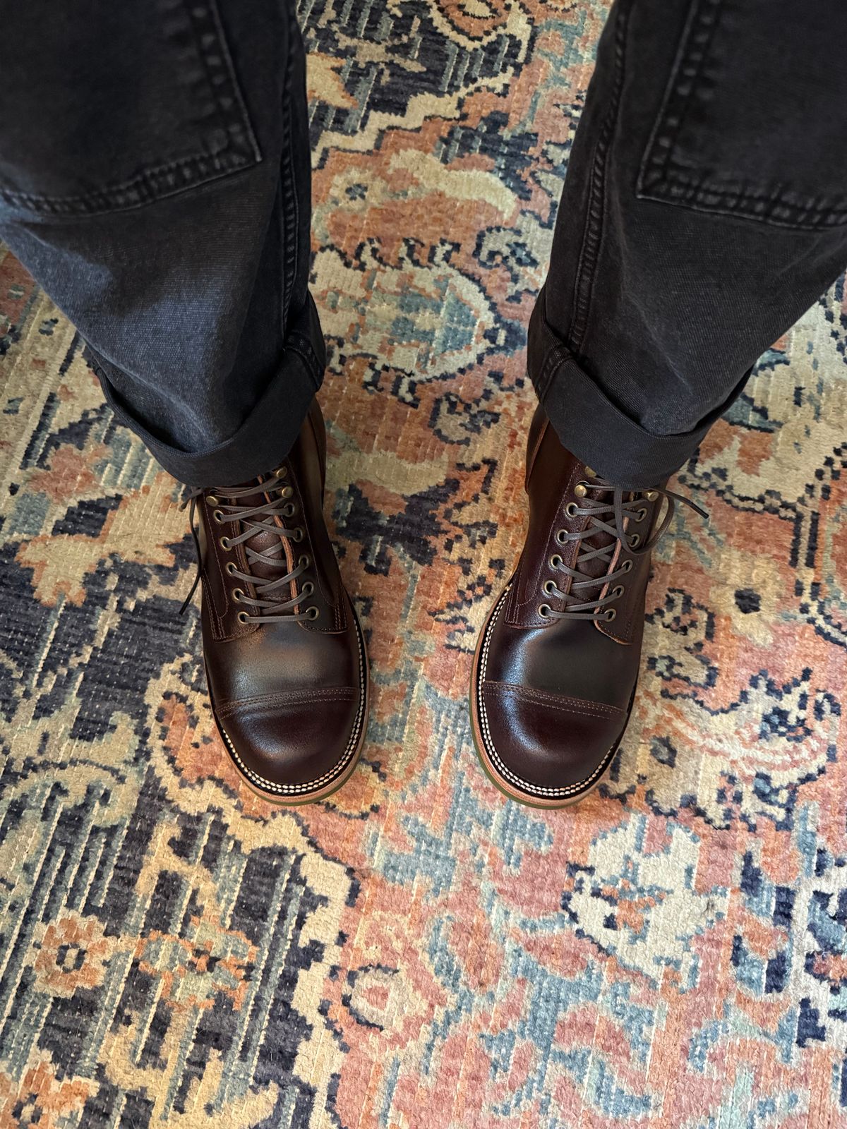 Photo by peckinpaws on June 29, 2026 of the XBXS Miner Boots in Horween Dark Brown Waxed Flesh.
