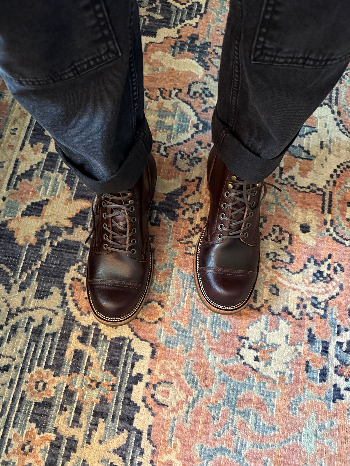 Photo by peckinpaws on June 29, 2026 of the XBXS Miner Boots in Horween Dark Brown Waxed Flesh.