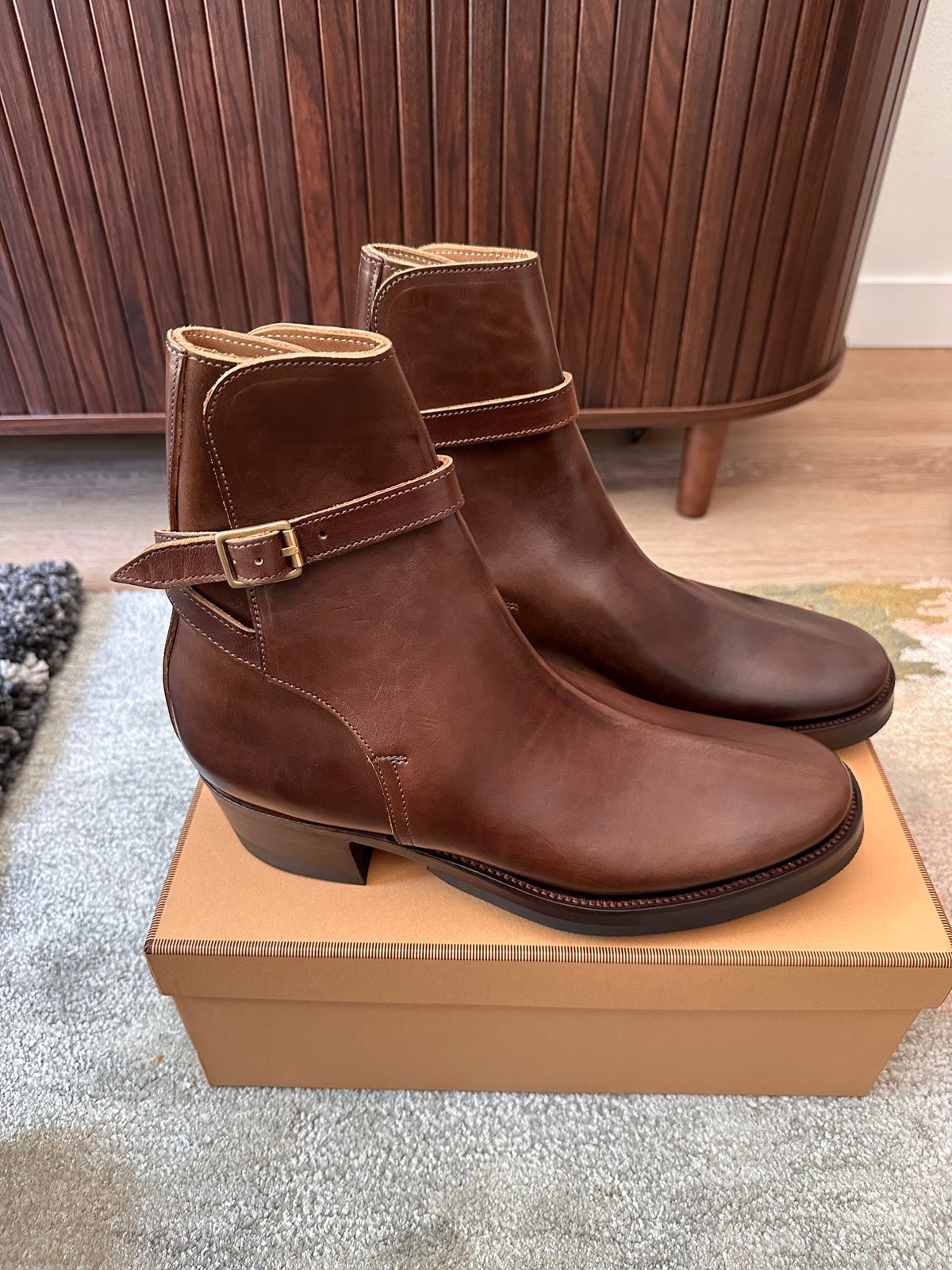 Photo by bigorangeduck on July 6, 2026 of the Clinch Jodhpur Boots in Brown-Overdyed Horsebutt.