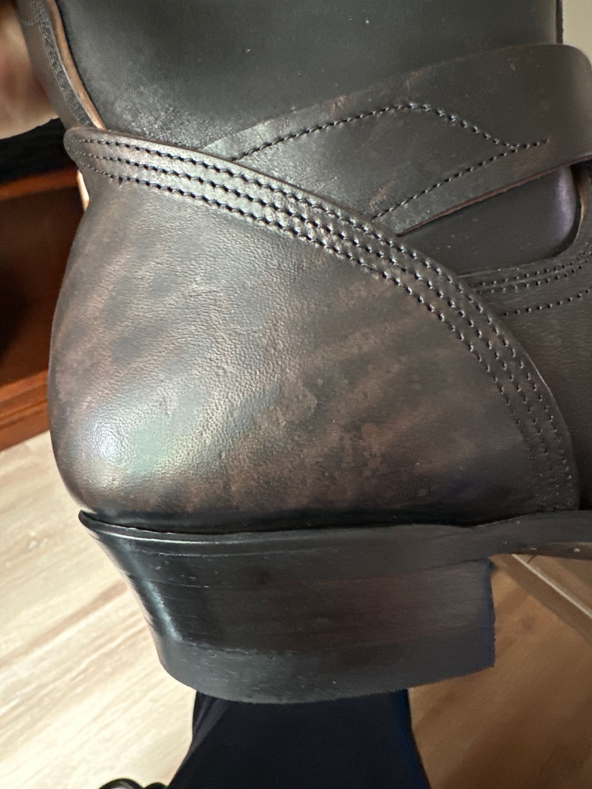 Photo by bigorangeduck on April 29, 2026 of the Unsung U 22-2 Engineer Boot in Maryam Natural Horsebutt Overdyed Black.