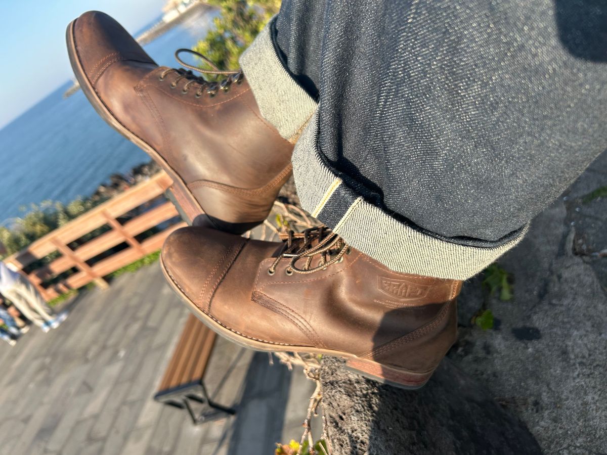 Photo by anhquan on April 30, 2025 of the Kraft Asin Work Boots in Unknown Natural Veg Tan.