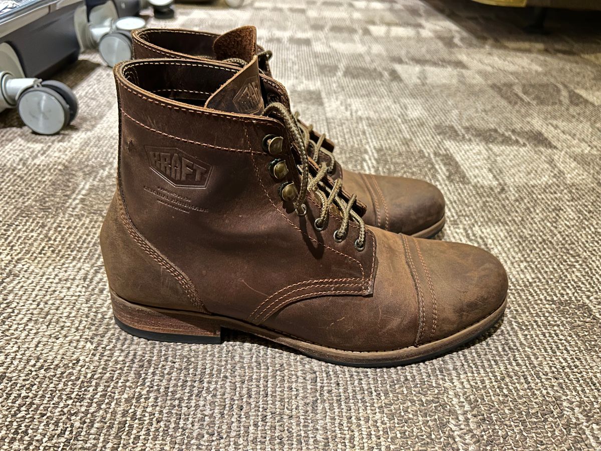 Photo by anhquan on April 30, 2025 of the Kraft Asin Work Boots in Unknown Natural Veg Tan.