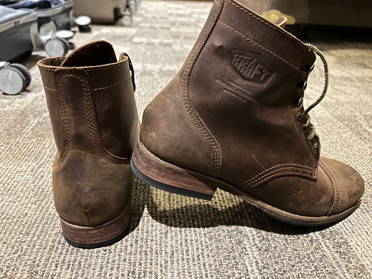 Photo by anhquan on April 30, 2025 of the Kraft Asin Work Boots in Unknown Natural Veg Tan.