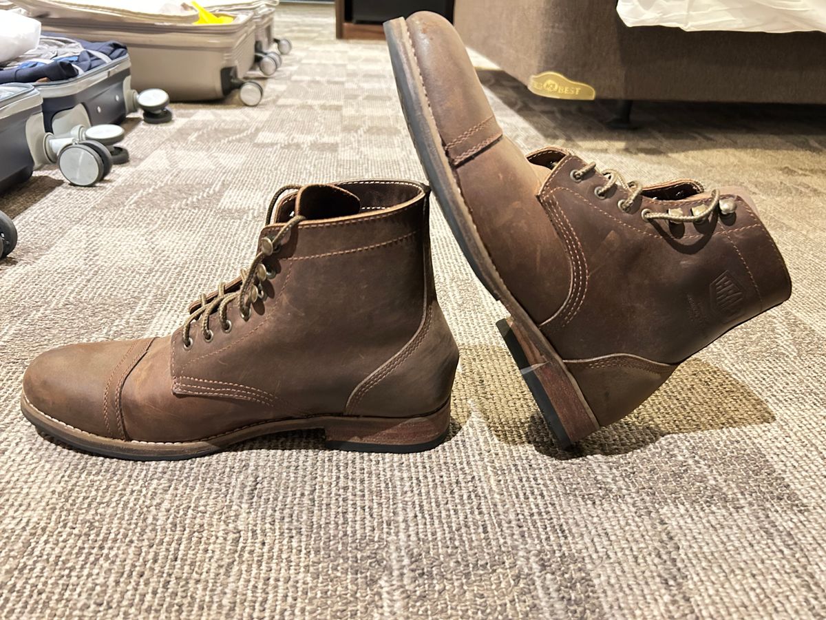 Photo by anhquan on April 30, 2025 of the Kraft Asin Work Boots in Unknown Natural Veg Tan.