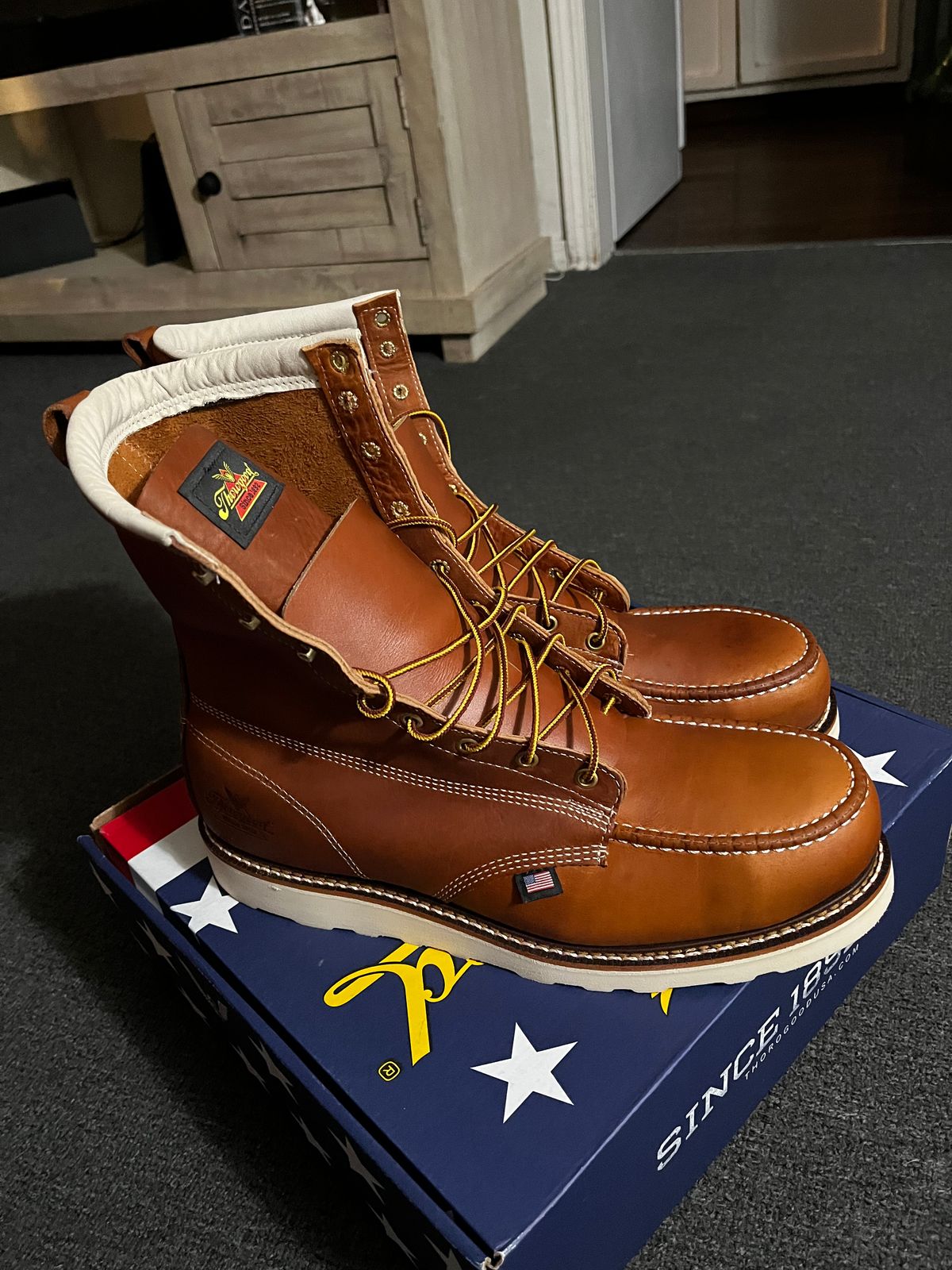 Photo by ineedmoreboots on May 7, 2026 of the Thorogood American Heritage 8" Moc Toe in Tobacco Gladiator Oil-Tanned.