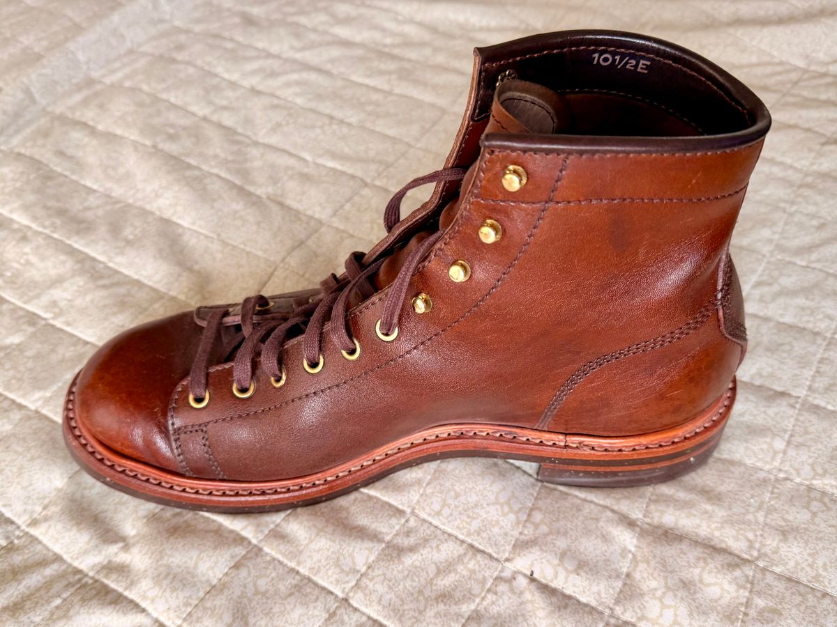 Photo by fromdusktilldusk on March 26, 2026 of the John Lofgren Monkey Boots in shinki hikaku horsebutt timber.