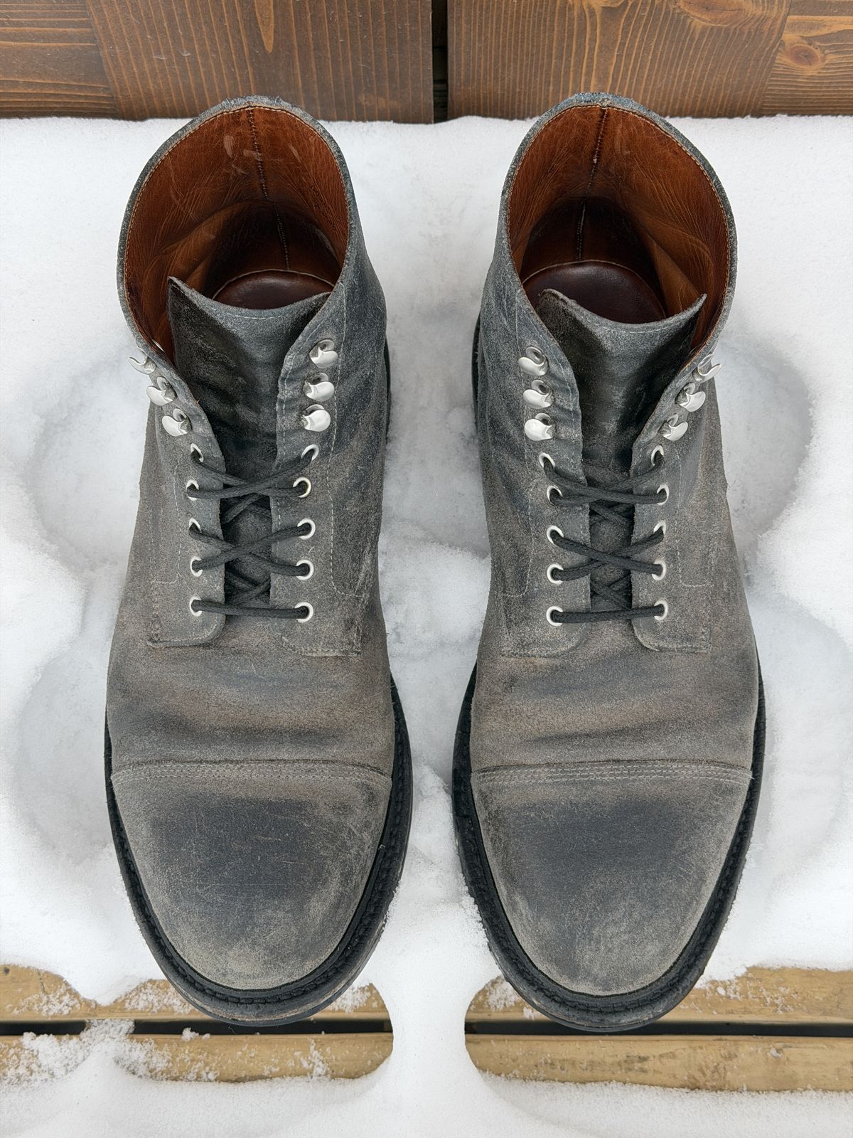 Photo by ramble_on on February 1, 2026 of the Grant Stone Cap Toe Boot in C.F. Stead Frost Waxed Commander.