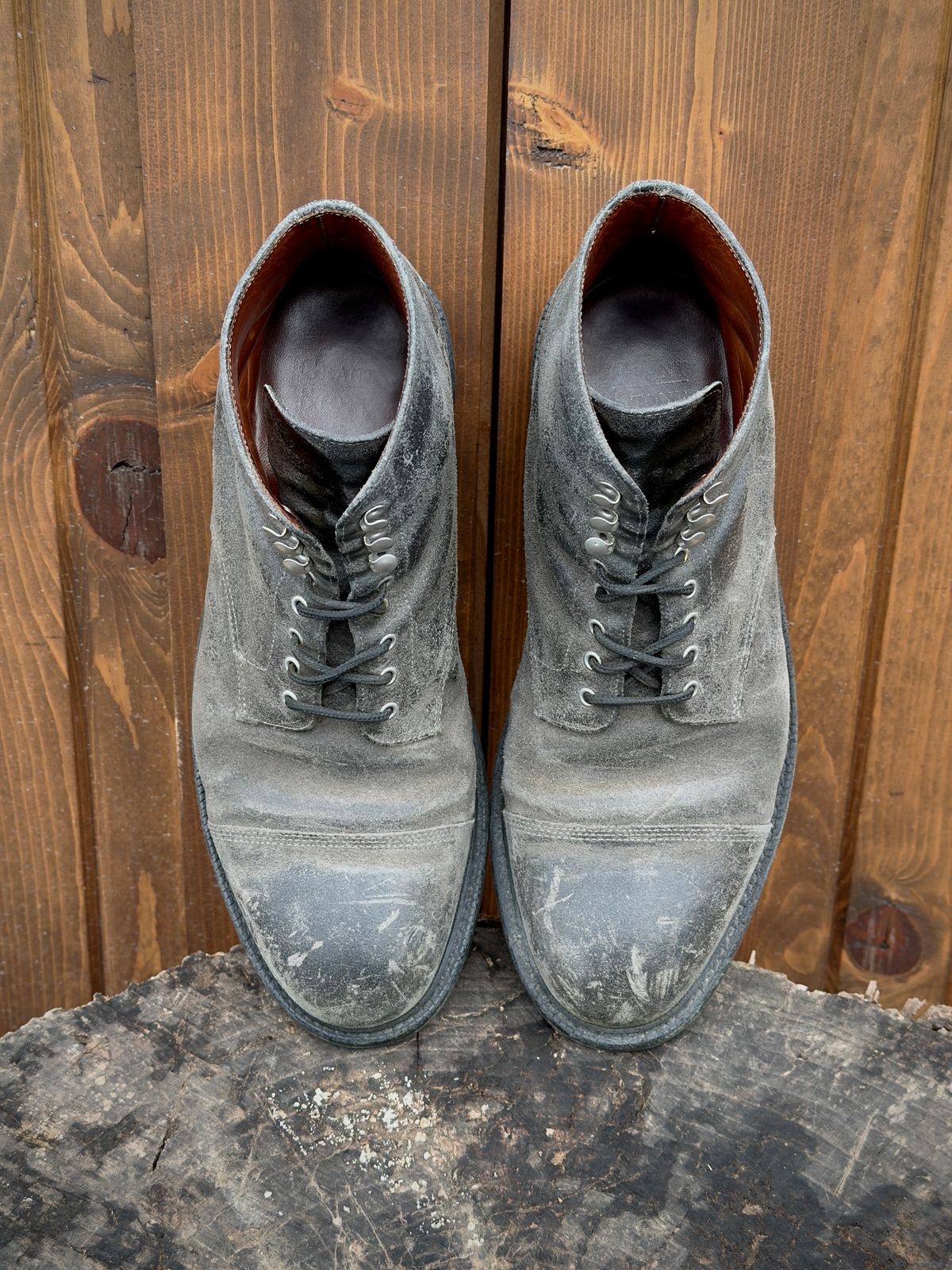 Photo by ramble_on on April 2, 2026 of the Grant Stone Cap Toe Boot in C.F. Stead Frost Waxed Commander.