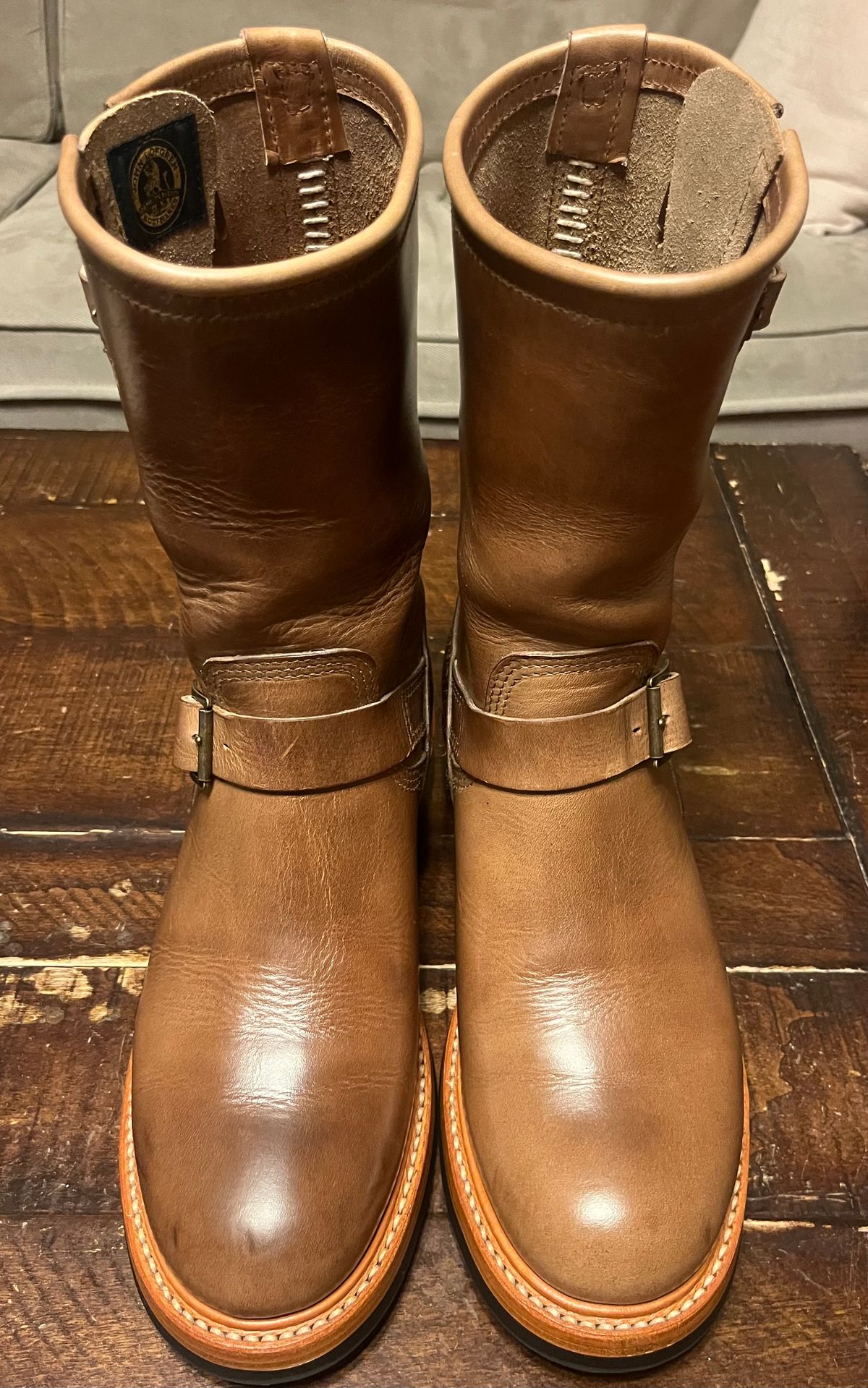 Photo by Gpittman9 on June 14, 2025 of the John Lofgren Wabash Engineer Boots in Horween Natural Chromexcel.