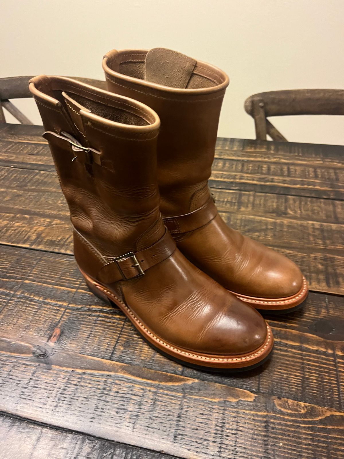 Photo by Gpittman9 on February 20, 2026 of the John Lofgren Wabash Engineer Boots in Horween Natural Chromexcel.