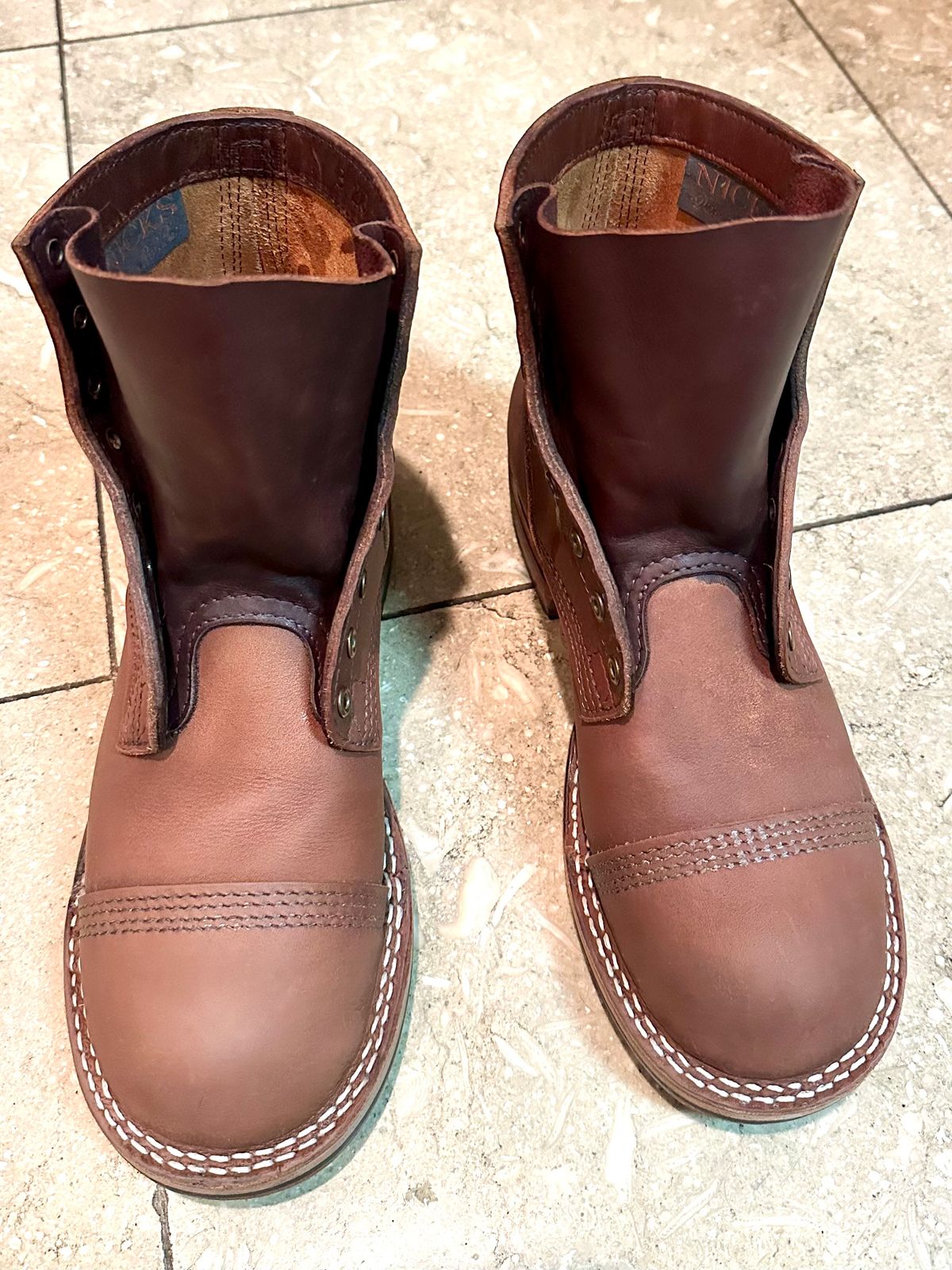 Photo by BlueBootCollective on July 10, 2026 of the Division Road Everyday Man Boots in Italian BLUE Cypress (self-dyed).