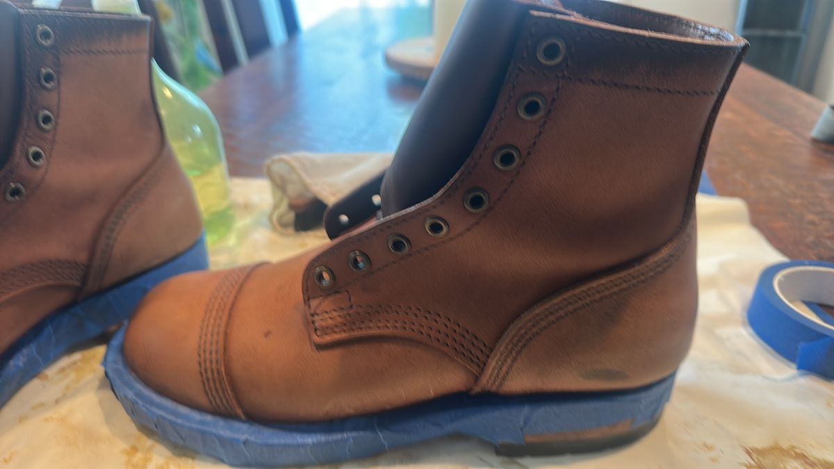 Photo by BlueBootCollective on July 11, 2026 of the Division Road Everyday Man Boots in Italian BLUE Cypress (self-dyed).