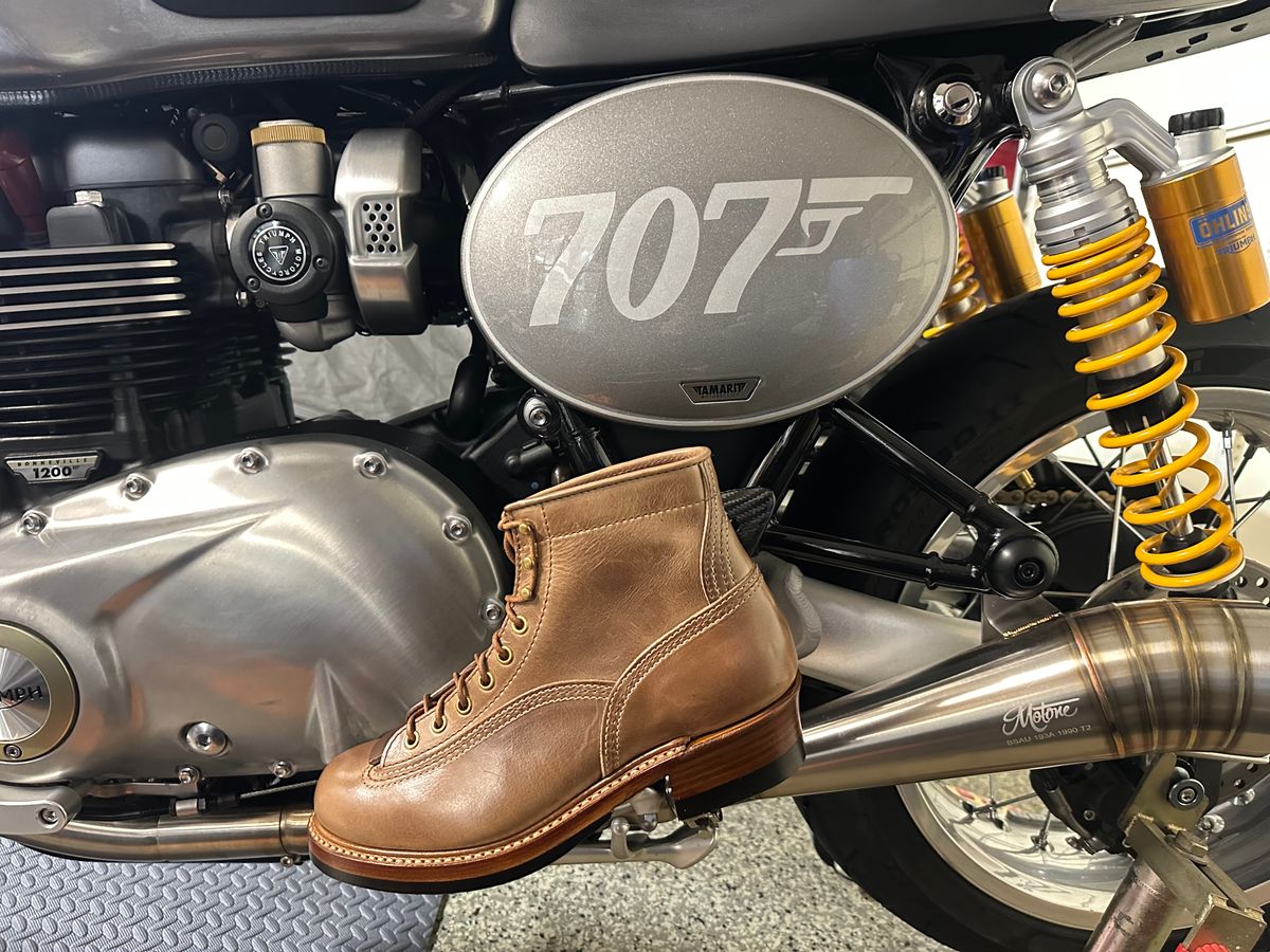 Photo by Suited_n_Booted on February 13, 2026 of the John Lofgren Donkey Puncher Boots in Horween natural CXL.