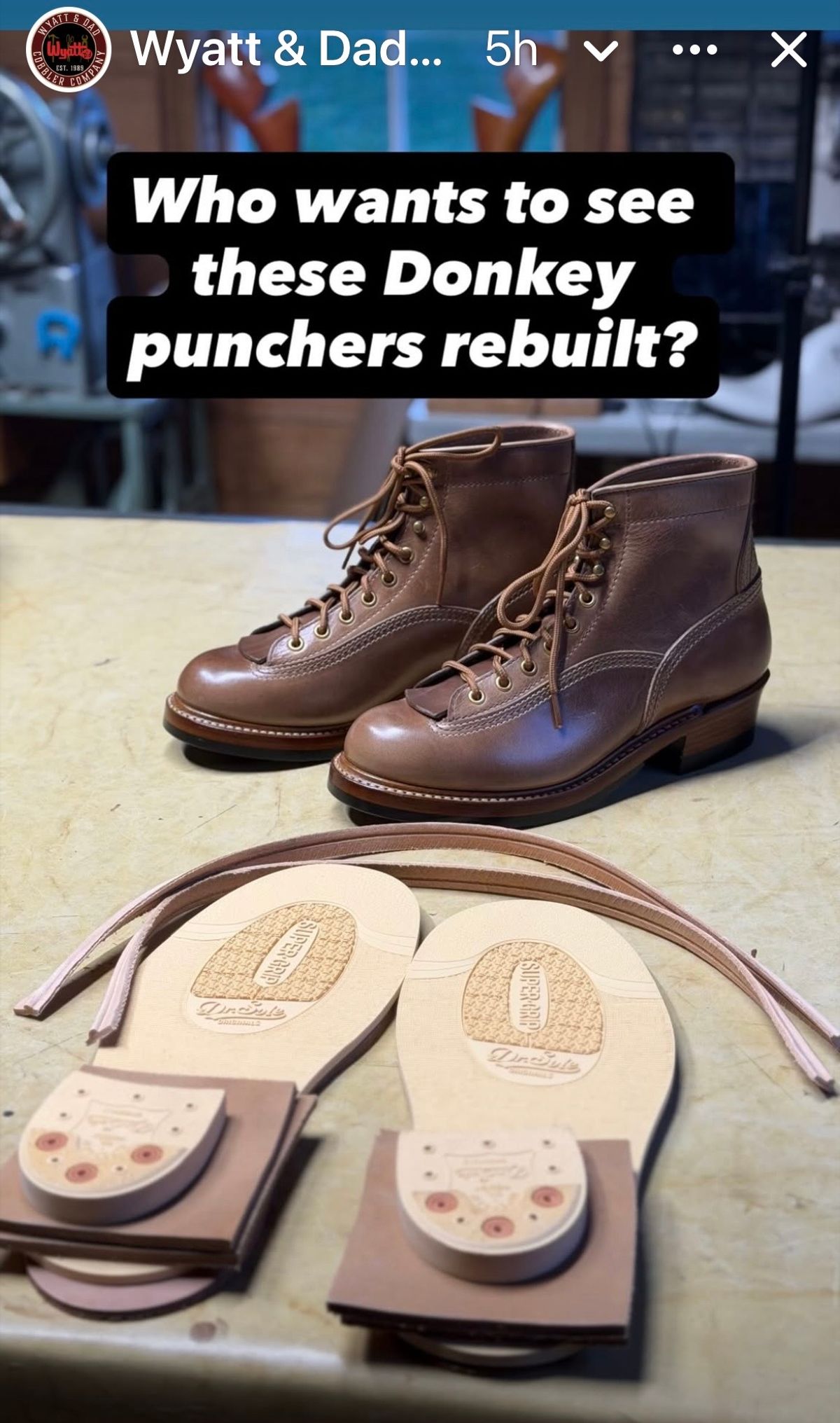 Photo by Suited_n_Booted on May 8, 2026 of the John Lofgren Donkey Puncher Boots in Horween natural CXL.