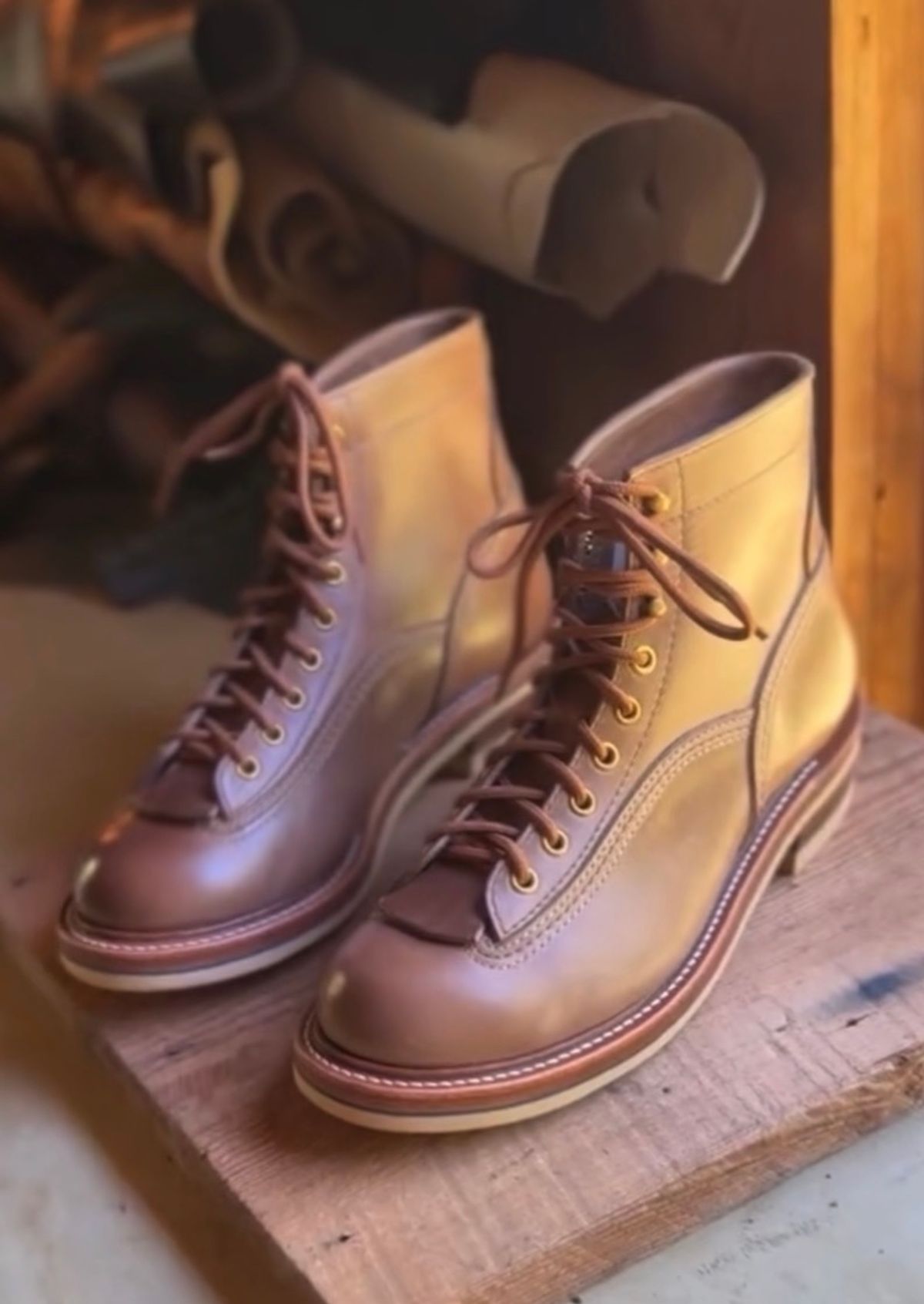Photo by Suited_n_Booted on May 9, 2026 of the John Lofgren Donkey Puncher Boots in Horween natural CXL.