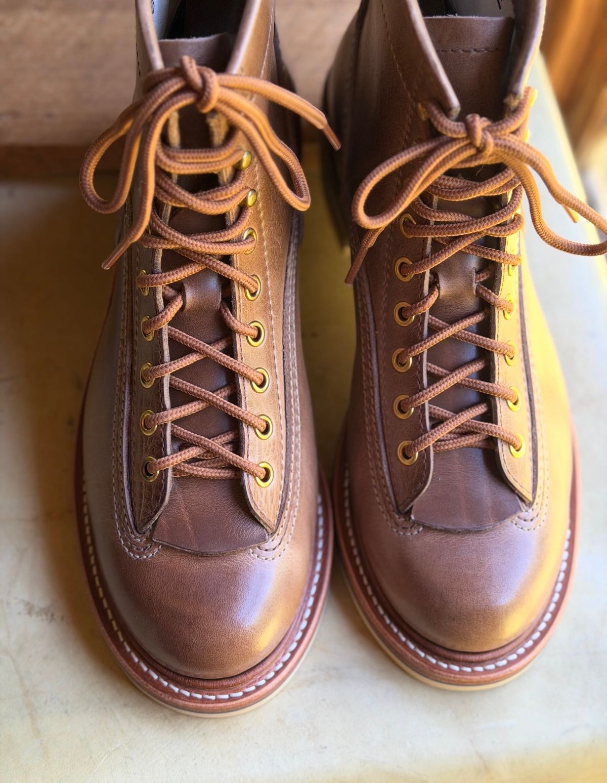Photo by Suited_n_Booted on May 10, 2026 of the John Lofgren Donkey Puncher Boots in Horween natural CXL.