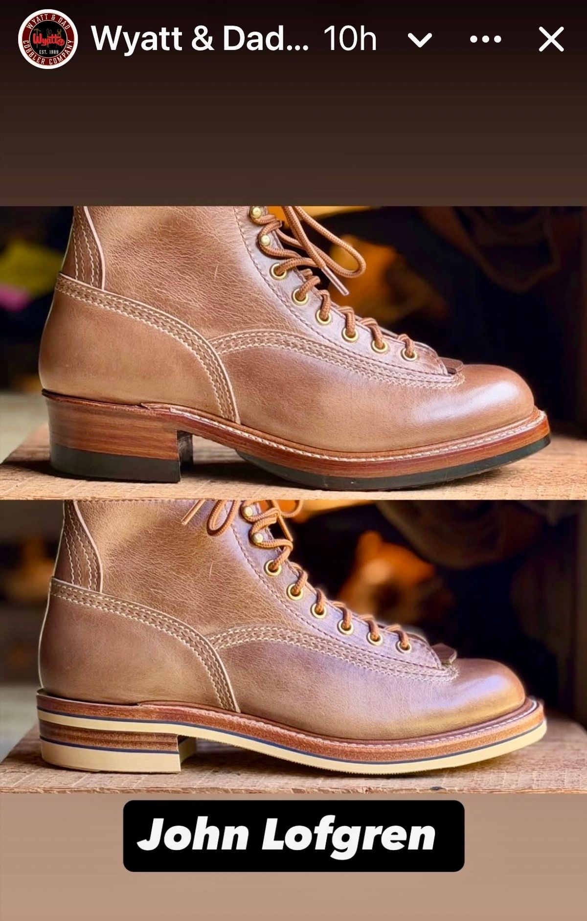 Photo by Suited_n_Booted on May 21, 2026 of the John Lofgren Donkey Puncher Boots in Horween natural CXL.