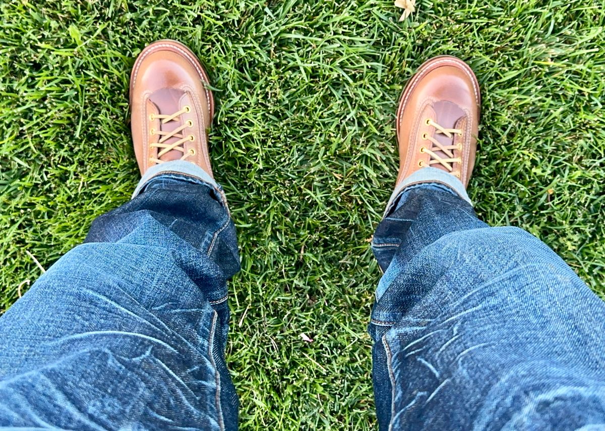 Photo by Suited_n_Booted on May 26, 2026 of the John Lofgren Donkey Puncher Boots in Horween natural CXL.