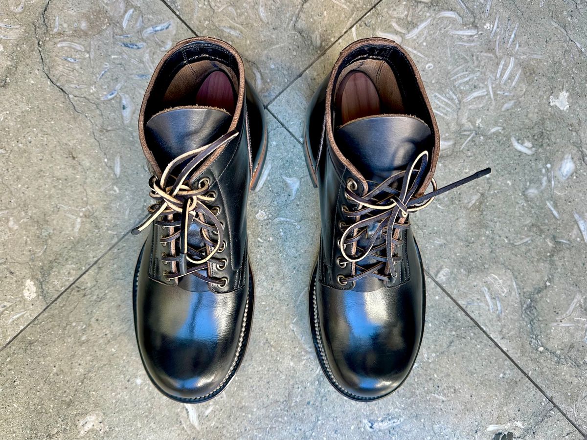 Photo by Suited_n_Booted on March 14, 2026 of the Viberg Service Boot in Horween Black Teacore Chromexcel.