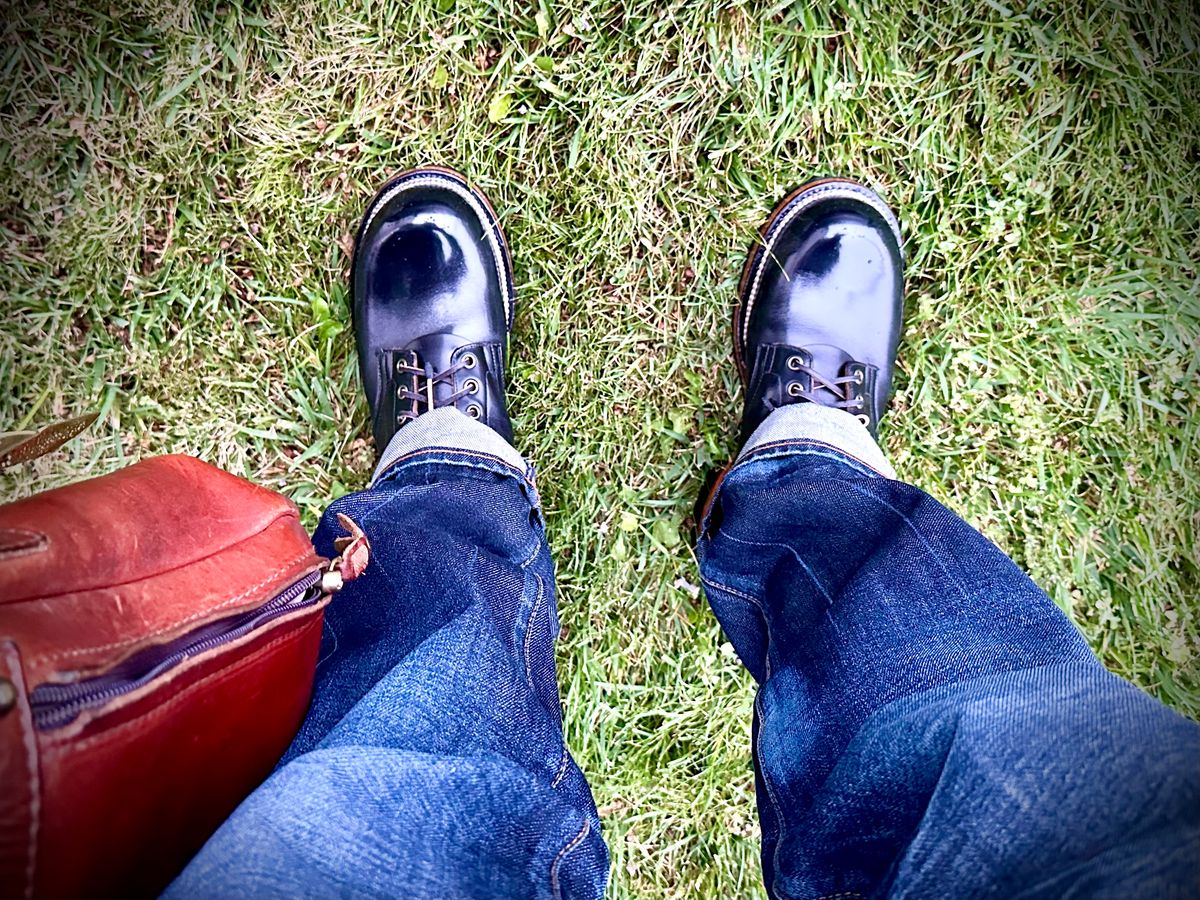 Photo by Suited_n_Booted on July 7, 2026 of the Viberg Service Boot in Horween Black Teacore Chromexcel.