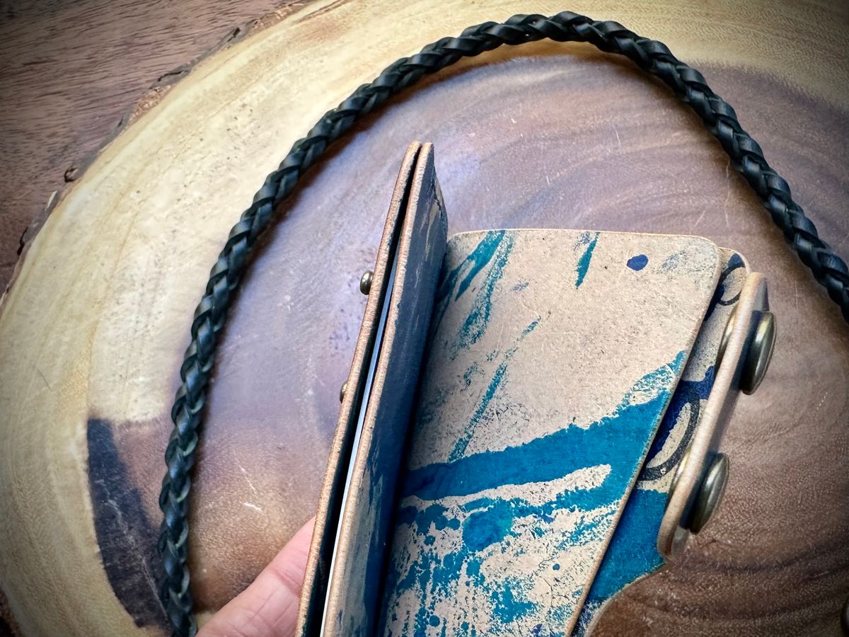 Photo by Suited_n_Booted on June 22, 2026 of the Toro Negro Leather Goods (Ukraine) Minimalist Biker Wallet in Rocado Marble Blue Shell Cordovan.