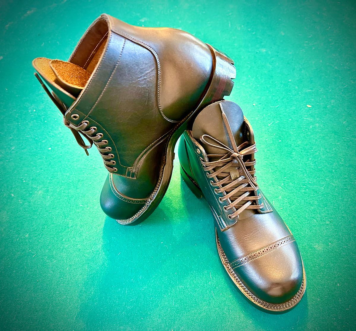 Photo by Suited_n_Booted on June 19, 2026 of the Viberg Service Boot BCT in Horween Natural Cypress to Custom OD Green!.