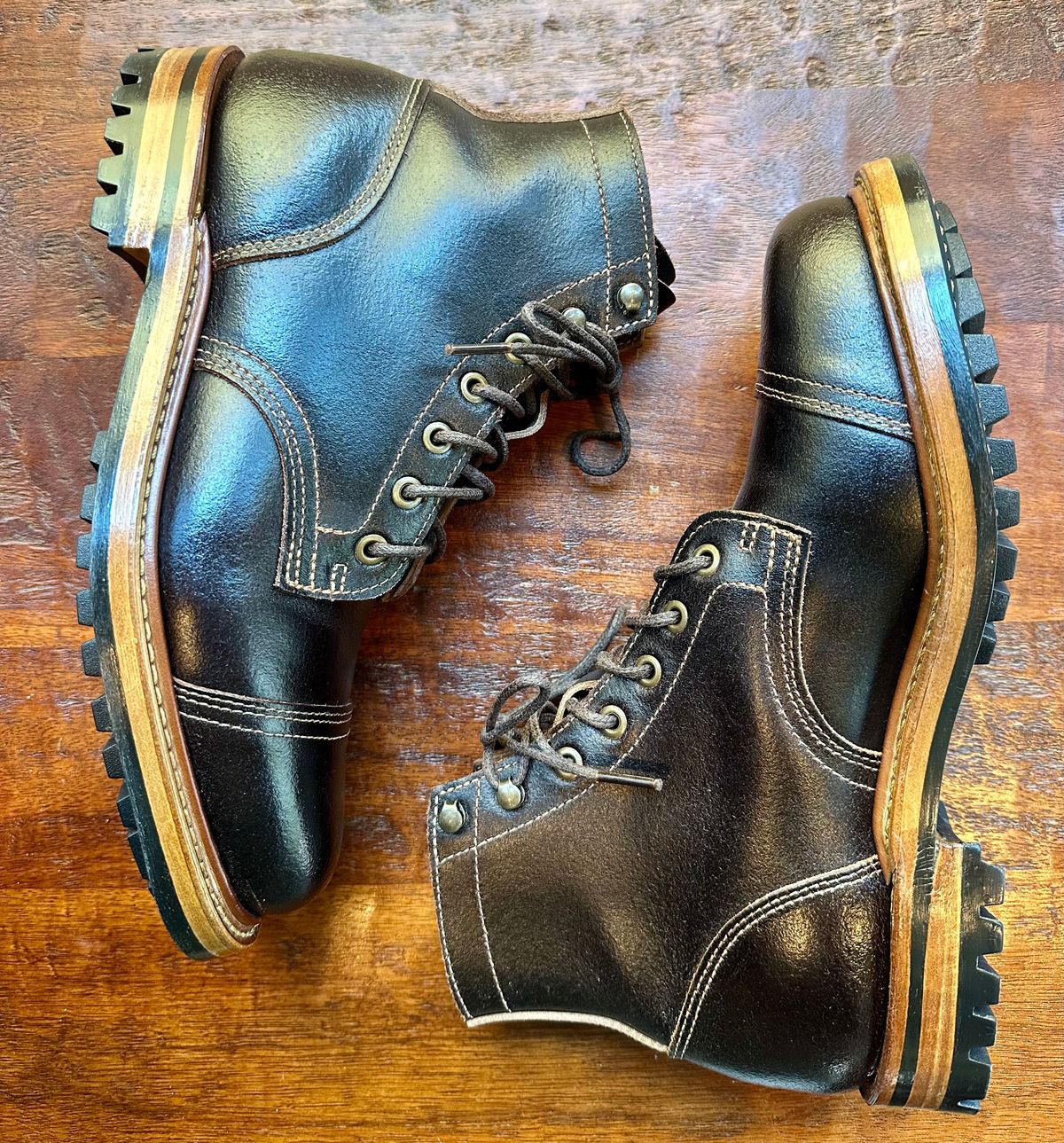 Photo by Suited_n_Booted on June 22, 2026 of the Truman Boot Co. 6” Service Boot (Cap Toe) in Horween Java Waxed Flesh.
