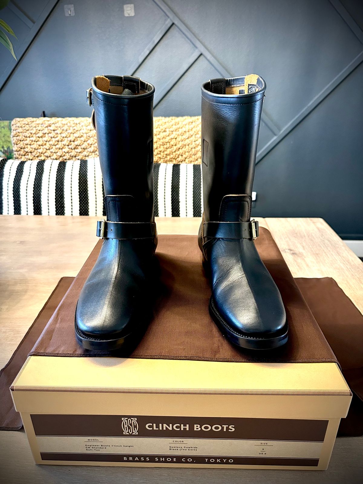 Photo by Suited_n_Booted on June 8, 2026 of the Clinch Engineer Boots 11-Inch Height in Degermann Black Gustave Cowhide.