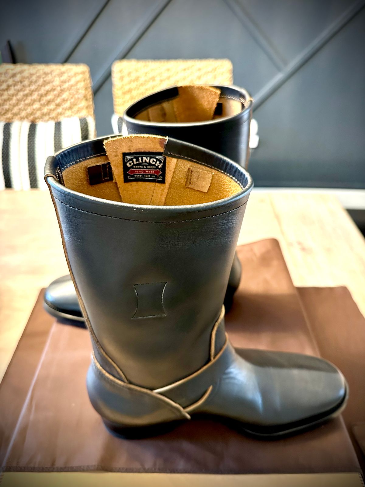 Photo by Suited_n_Booted on June 8, 2026 of the Clinch Engineer Boots 11-Inch Height in Degermann Black Gustave Cowhide.