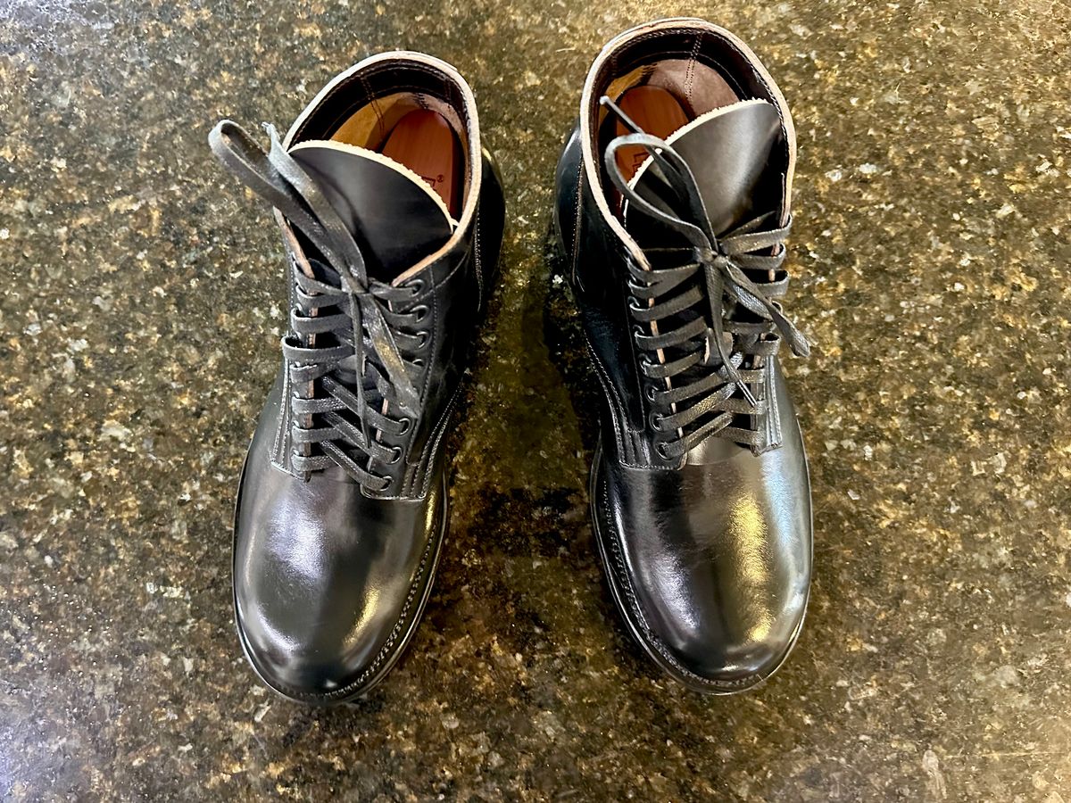 Photo by Suited_n_Booted on March 14, 2026 of the Viberg Service Boot in Maryam Nero Tea Core Lucida Horsebutt.