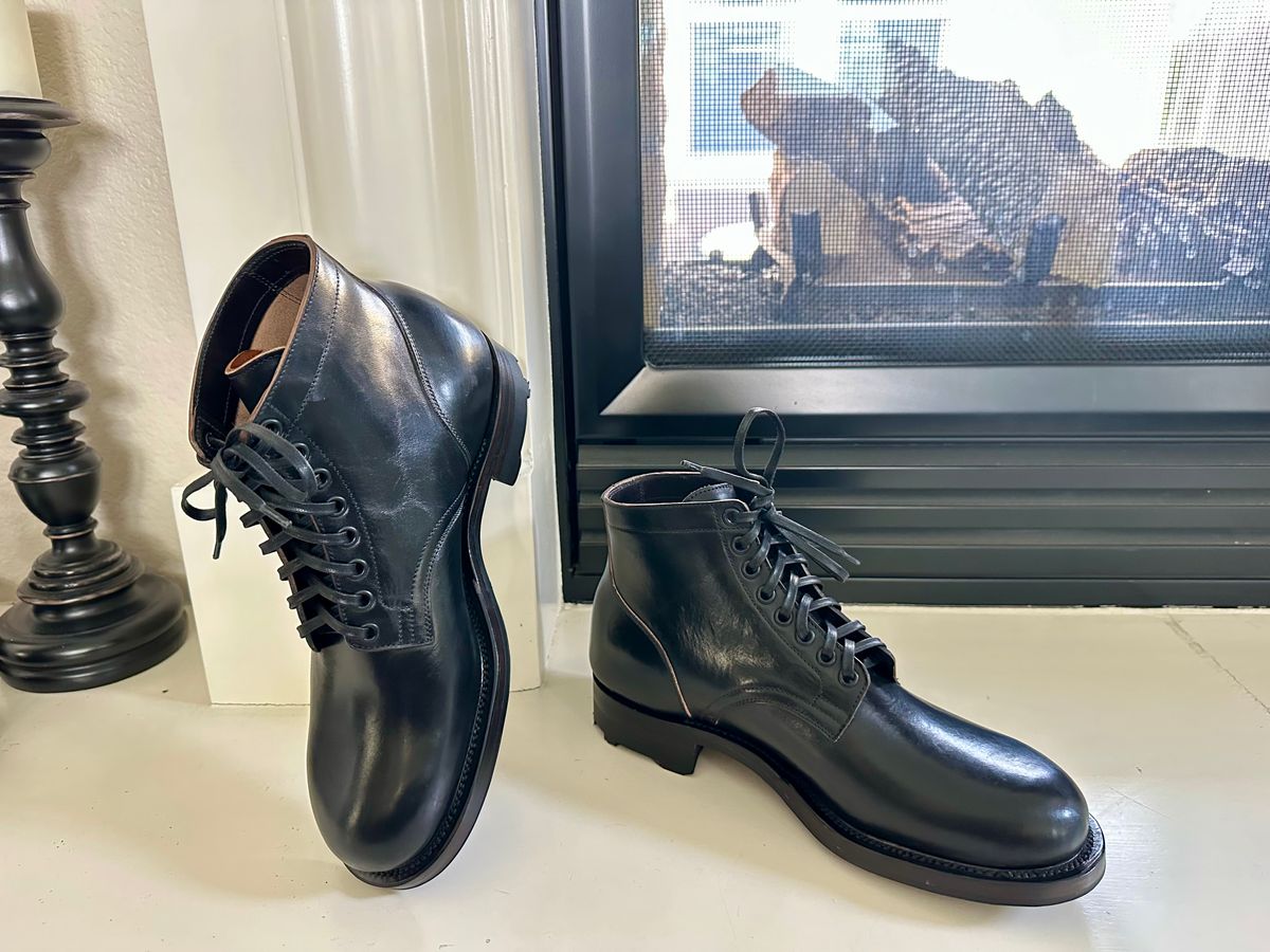 Photo by Suited_n_Booted on March 7, 2026 of the Viberg Service Boot in Maryam Nero Tea Core Lucida Horsebutt.