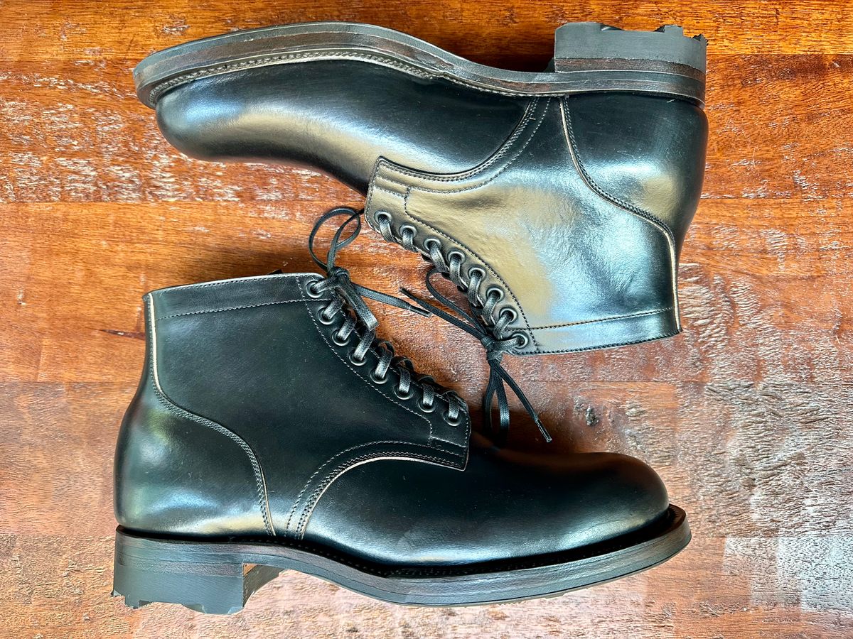 Photo by Suited_n_Booted on March 7, 2026 of the Viberg Service Boot in Maryam Nero Tea Core Lucida Horsebutt.