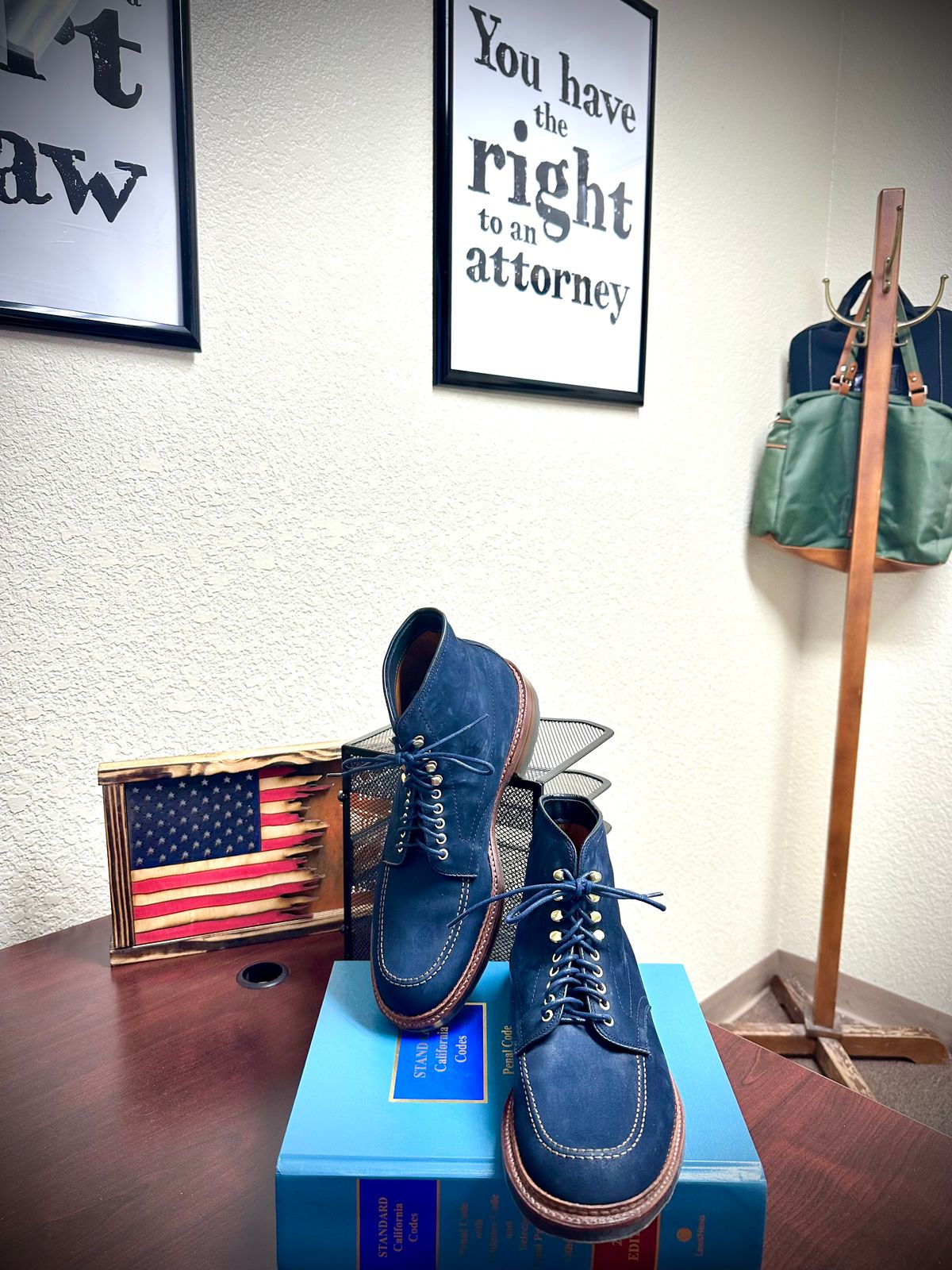Photo by Suited_n_Booted on July 9, 2026 of the Alden Indy Boot “Blue Bell” Edition in Horween Navy Nubuck.