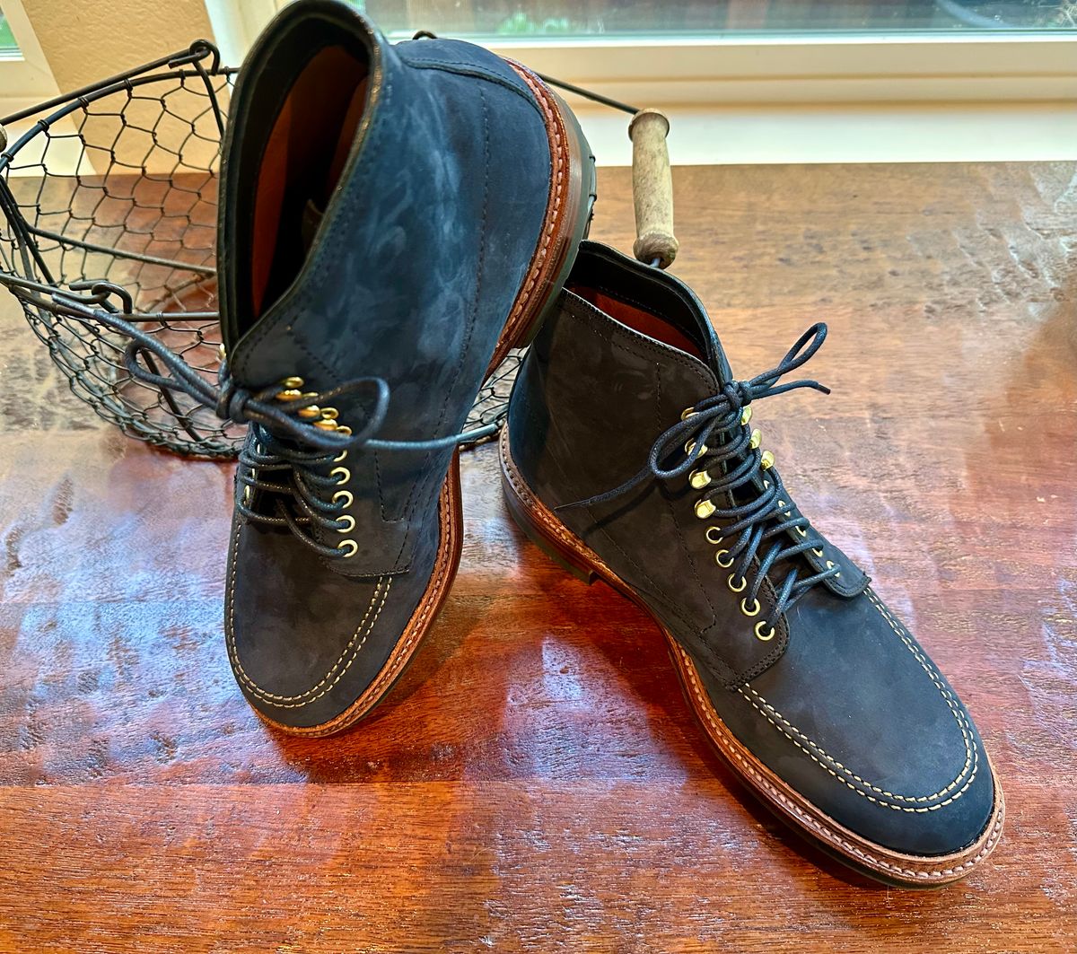 Photo by Suited_n_Booted on March 28, 2026 of the Alden Indy Boot “Blue Bell” Editon in Horween Navy Nubuck.