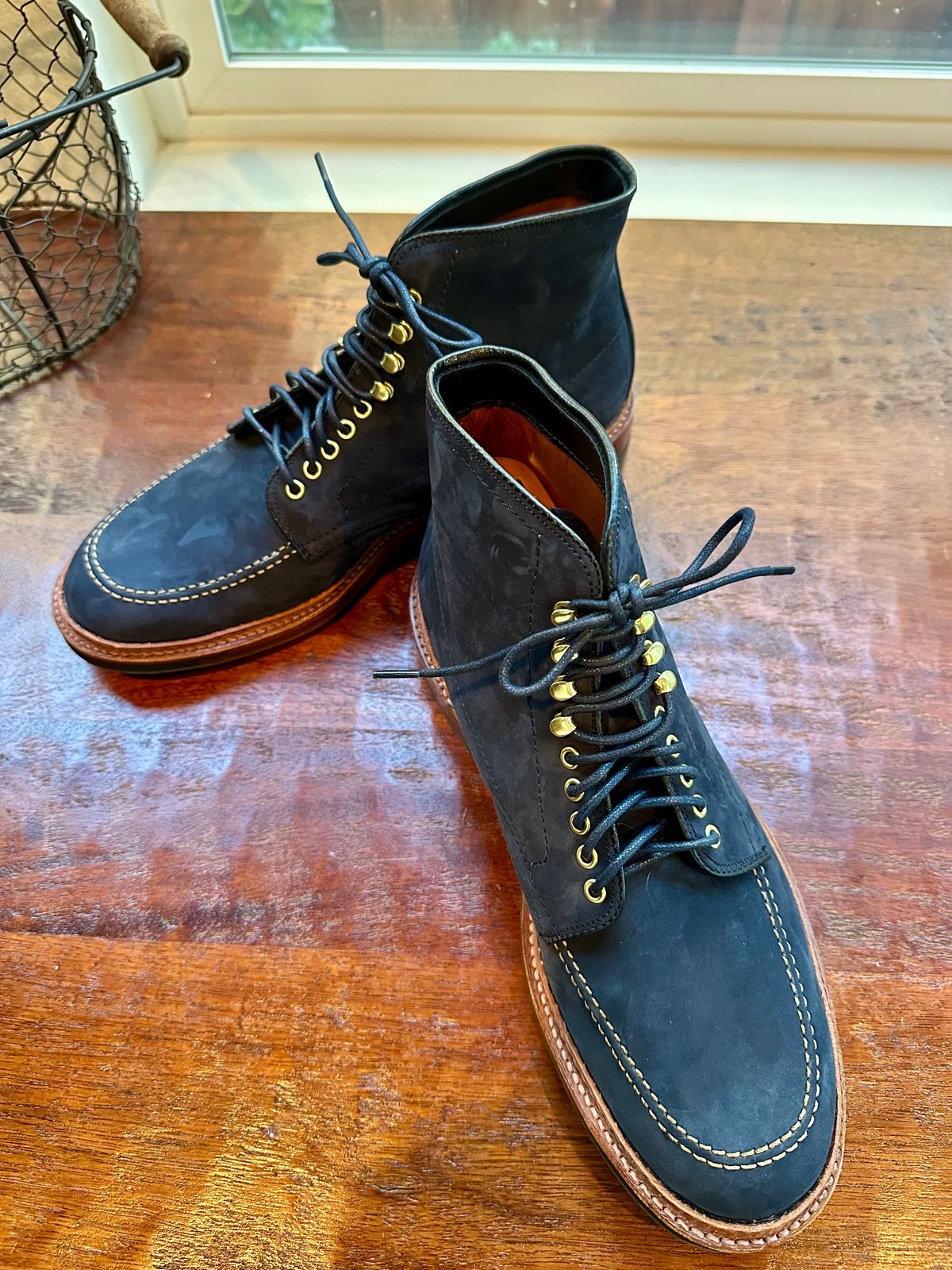 Photo by Suited_n_Booted on March 28, 2026 of the Alden Indy Boot “Blue Bell” Edition in Horween Navy Nubuck.