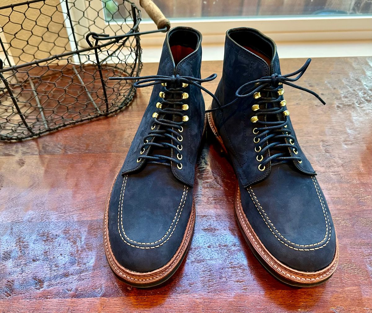 Photo by Suited_n_Booted on March 28, 2026 of the Alden Indy Boot “Blue Bell” Edition in Horween Navy Nubuck.