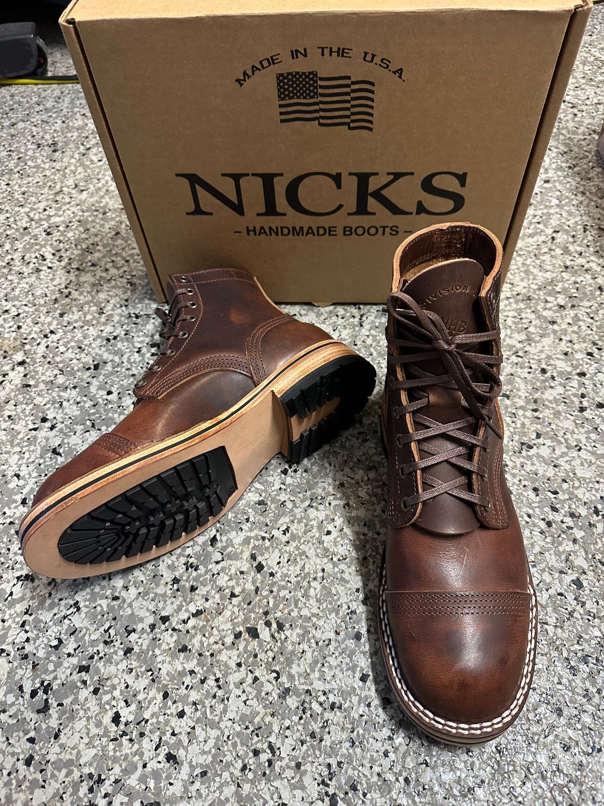 Photo by Suited_n_Booted on April 14, 2026 of the Nick’s Handmade Boots Division Road X Nick’s: Everyday Man Boot in Italian Brown Cypress.