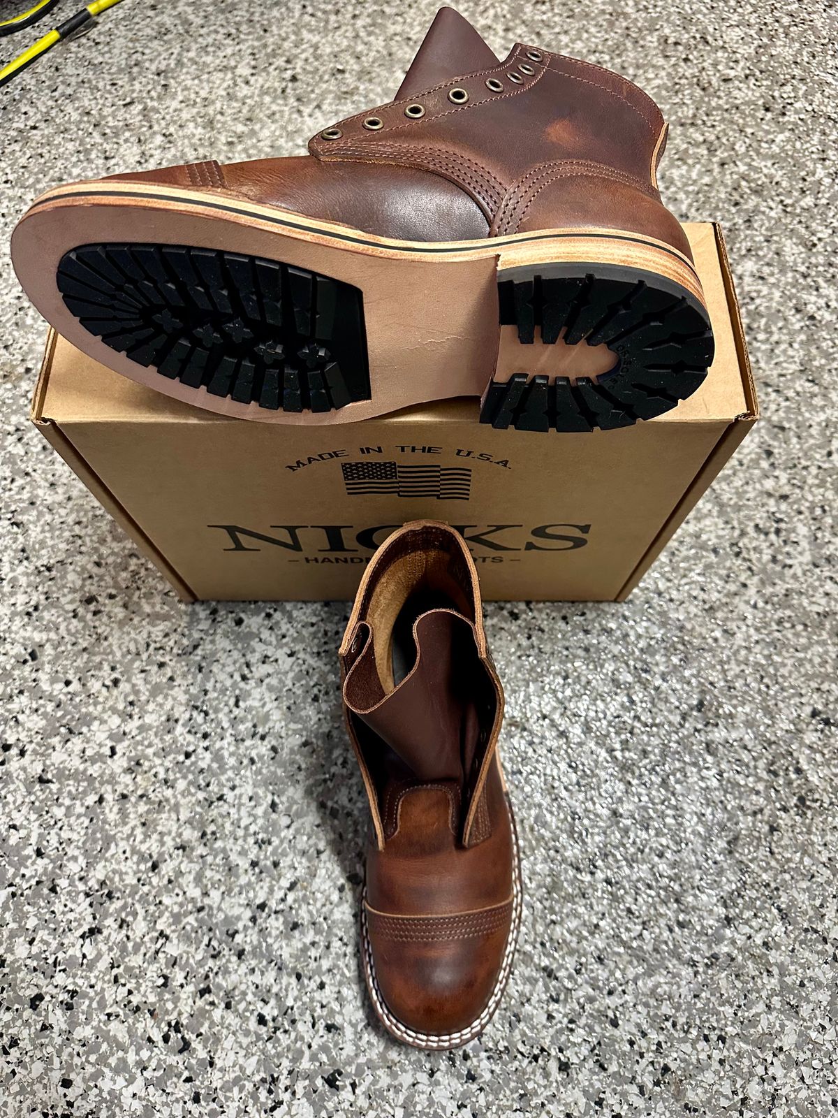 Photo by Suited_n_Booted on April 14, 2026 of the Nick’s Handmade Boots Division Road X Nick’s: Everyday Man Boot in Italian Brown Cypress.