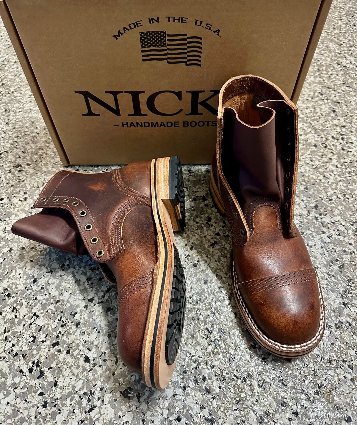 Photo by Suited_n_Booted on April 14, 2026 of the Nick’s Handmade Boots Division Road X Nick’s: Everyday Man Boot in Italian Brown Cypress.