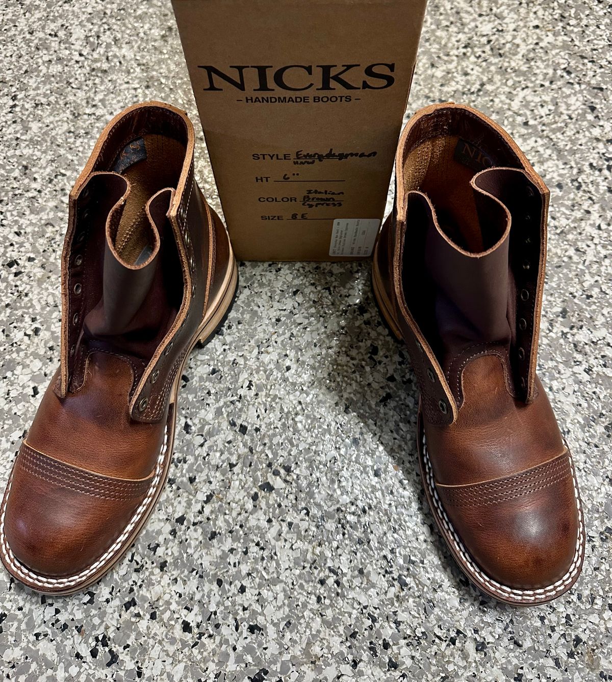Photo by Suited_n_Booted on April 14, 2026 of the Nick’s Handmade Boots Division Road X Nick’s: Everyday Man Boot in Italian Brown Cypress.