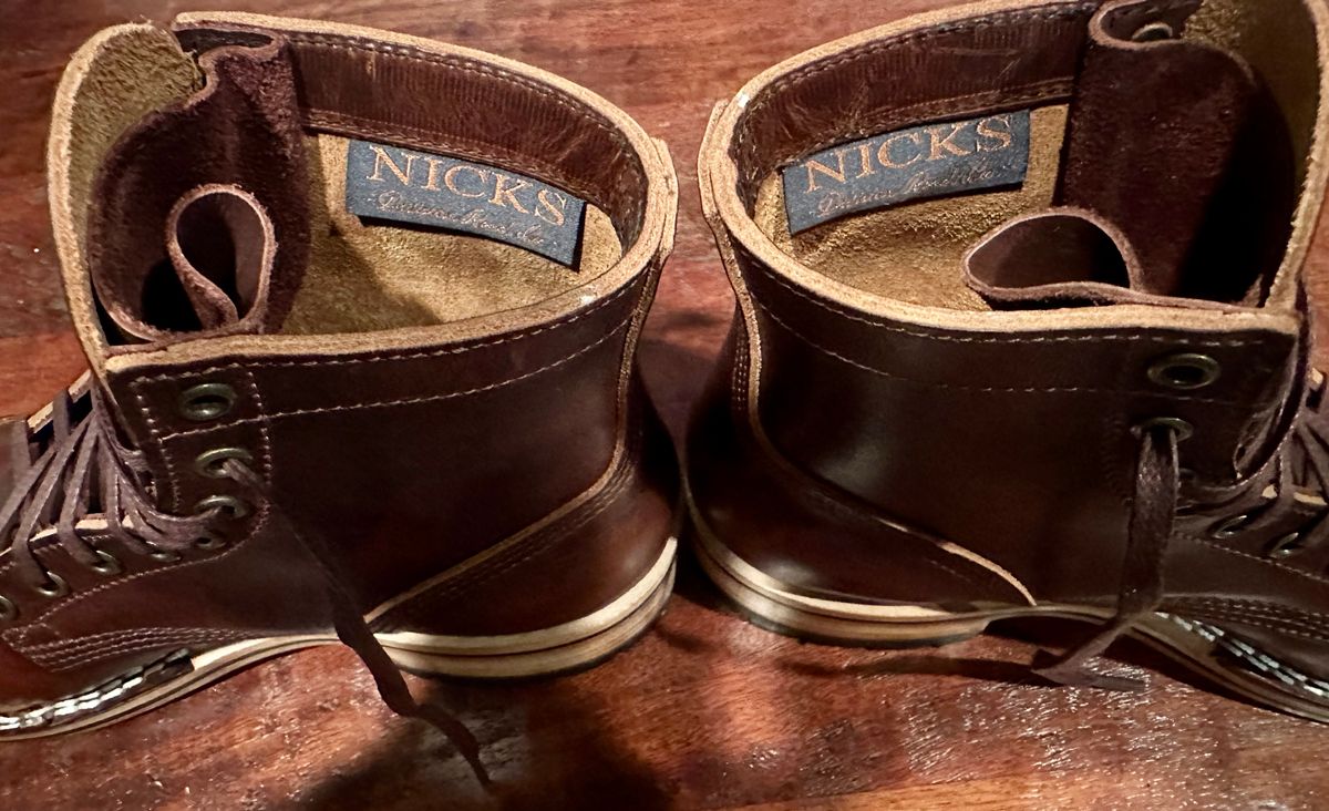 Photo by Suited_n_Booted on April 14, 2026 of the Nick’s Handmade Boots Division Road X Nick’s: Everyday Man Boot in Italian Brown Cypress.