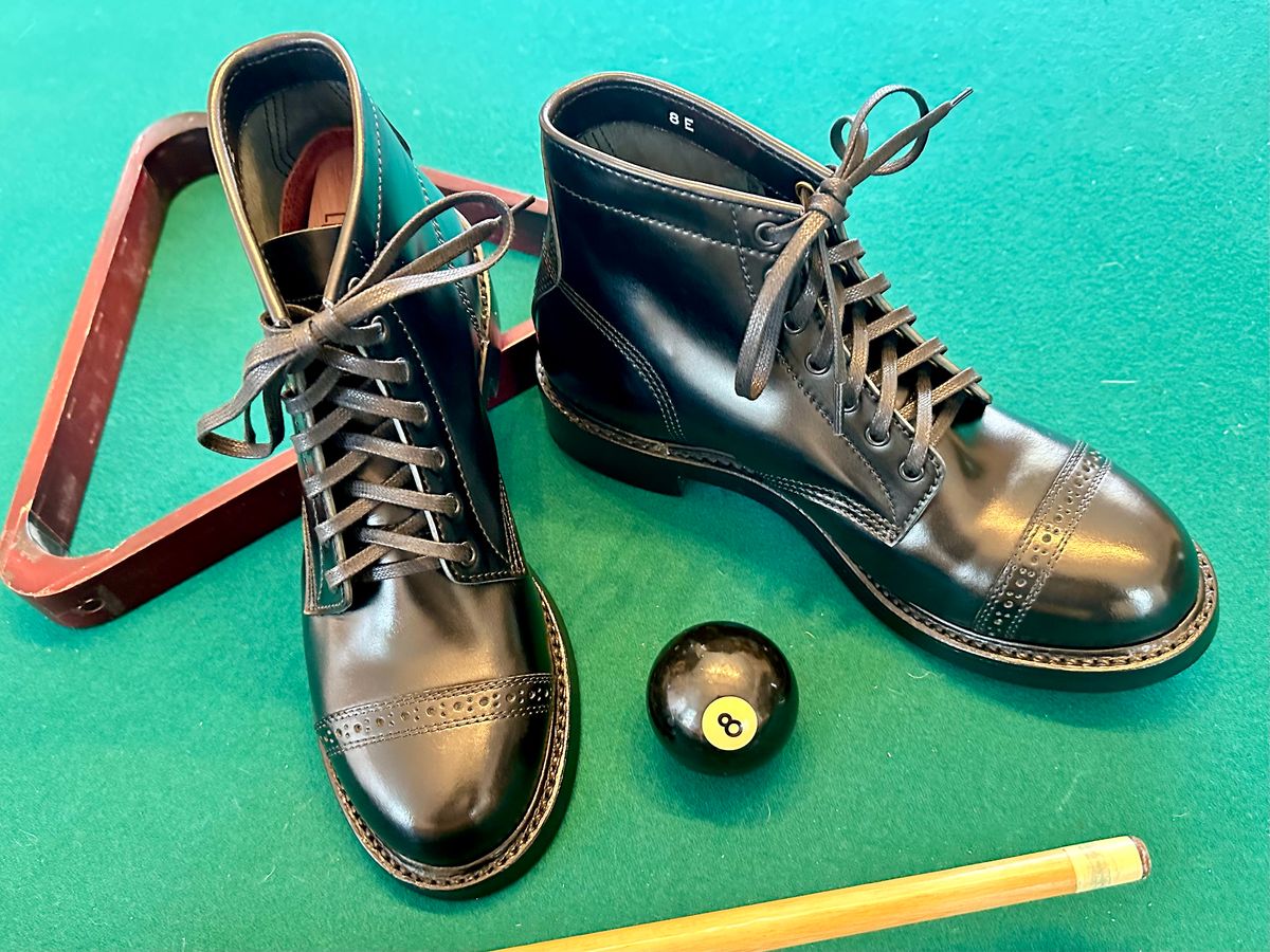 Photo by Suited_n_Booted on May 3, 2026 of the John Lofgren Combat Boots in Shinki Hikaku Black Shell Cordovan.