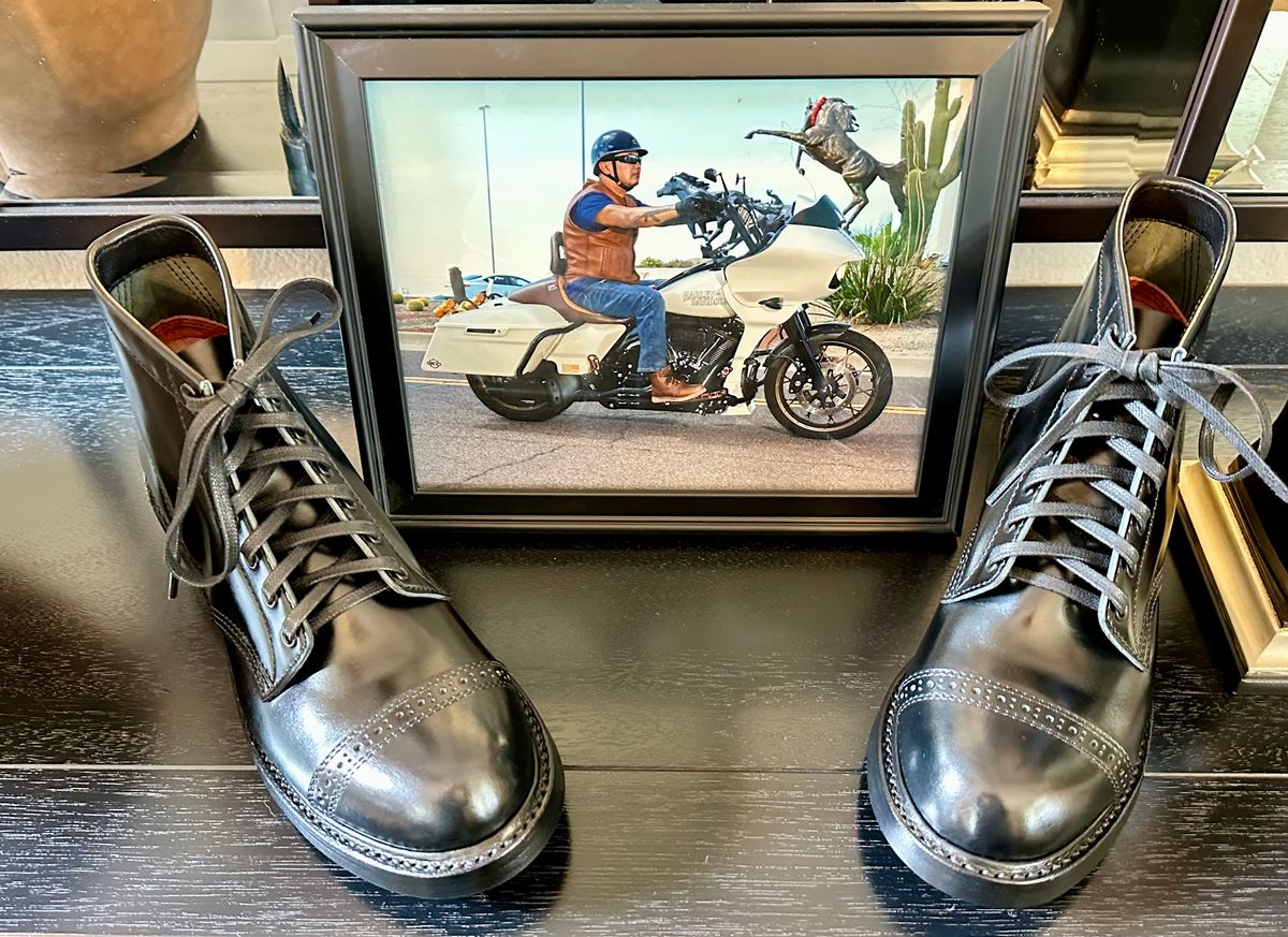 Photo by Suited_n_Booted on May 3, 2026 of the John Lofgren Combat Boots in Shinki Hikaku Black Shell Cordovan.
