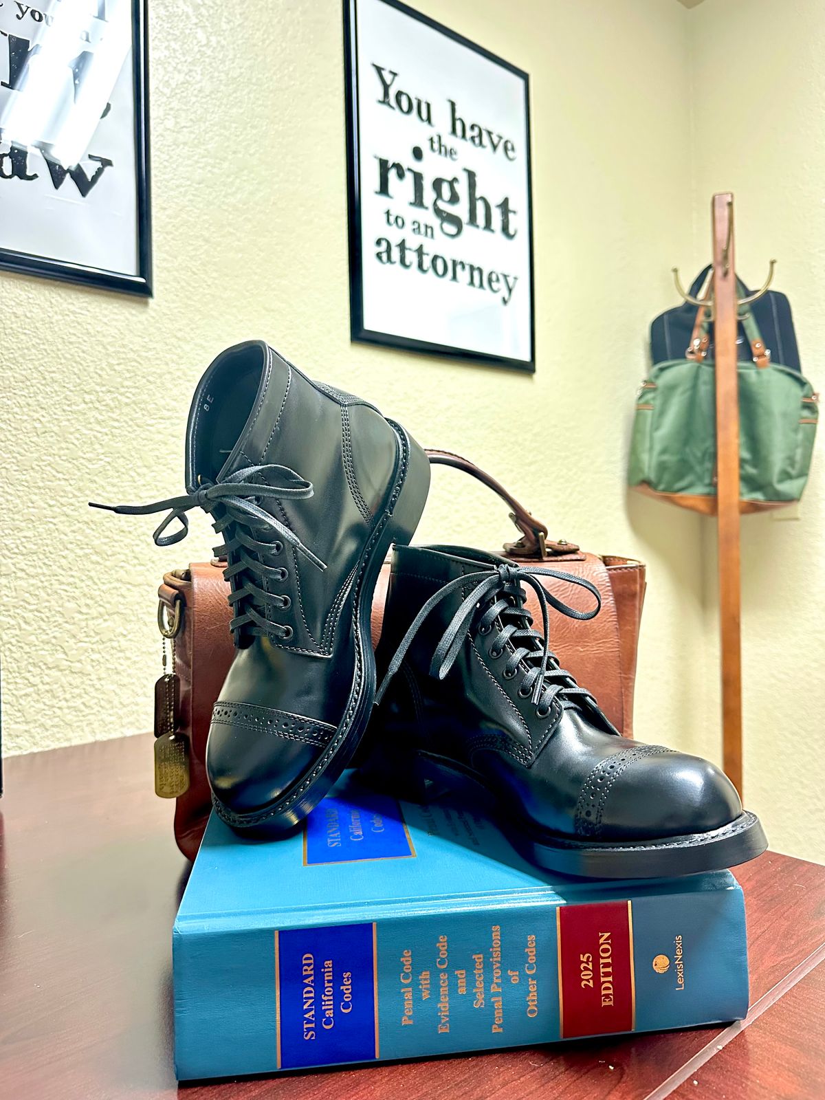 Photo by Suited_n_Booted on May 4, 2026 of the John Lofgren Combat Boots in Shinki Hikaku Black Shell Cordovan.
