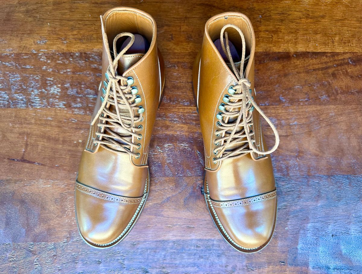 Photo by Suited_n_Booted on March 14, 2026 of the Viberg Service Boot BCT in ANNONAY VOCALAU TAN FRENCH CALF.