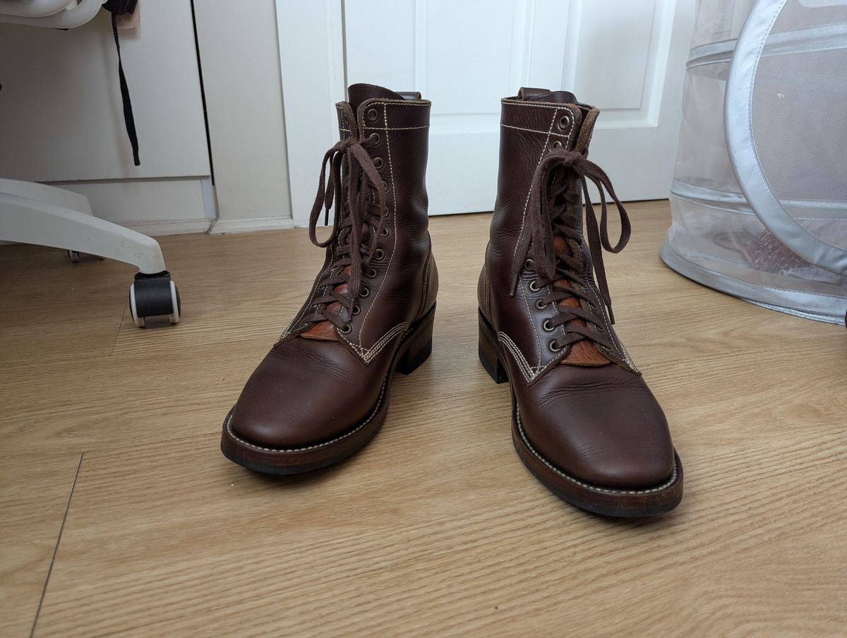 Photo by BoxingCoachBrian on July 14, 2025 of the Willie's Handmade Boots Boondocker in Horween Brown Chromexcel.