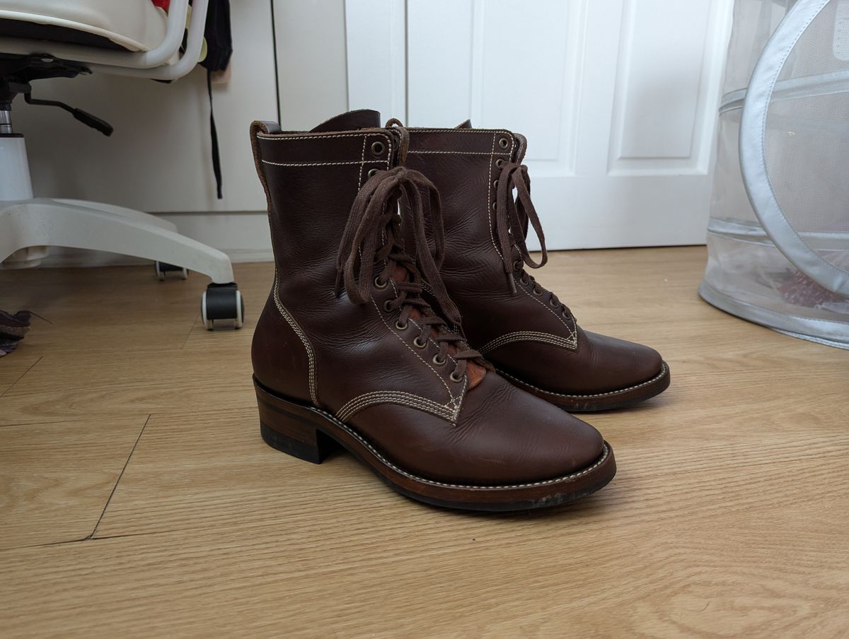 Photo by BoxingCoachBrian on July 14, 2025 of the Willie's Handmade Boots Boondocker in Horween Brown Chromexcel.