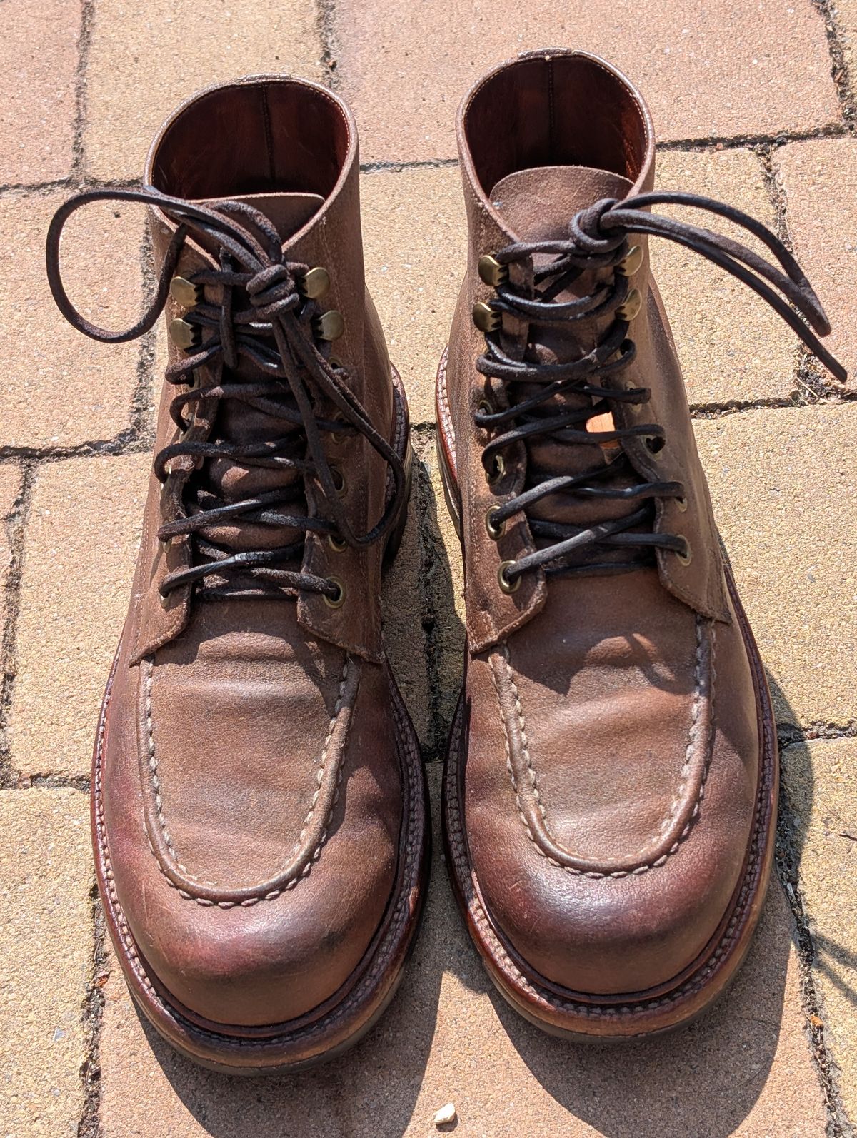 Photo by Frank on August 15, 2025 of the Grant Stone Brass Boot in C.F. Stead Natural Waxy Commander Suede.